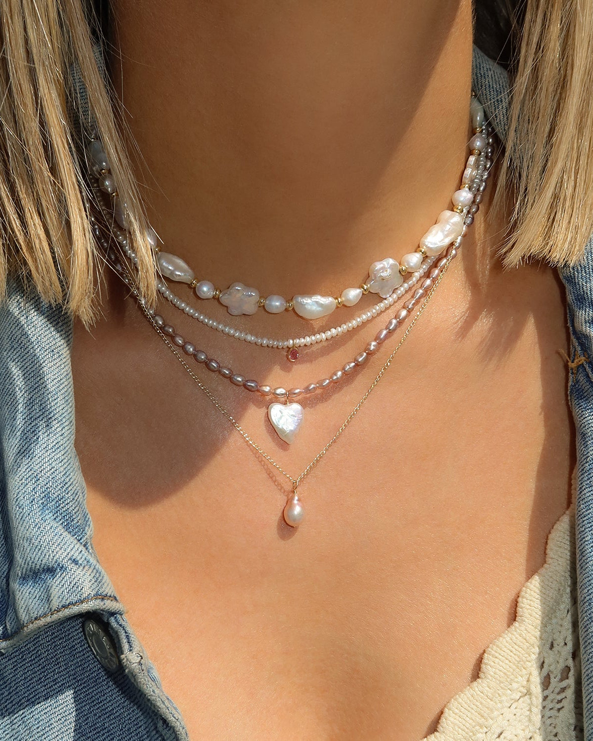 14K Gold Pearl & Pink Sapphire Minori Necklace - Elegant Jewelry for Women, Perfect for Weddings, Anniversaries & Special Occasions