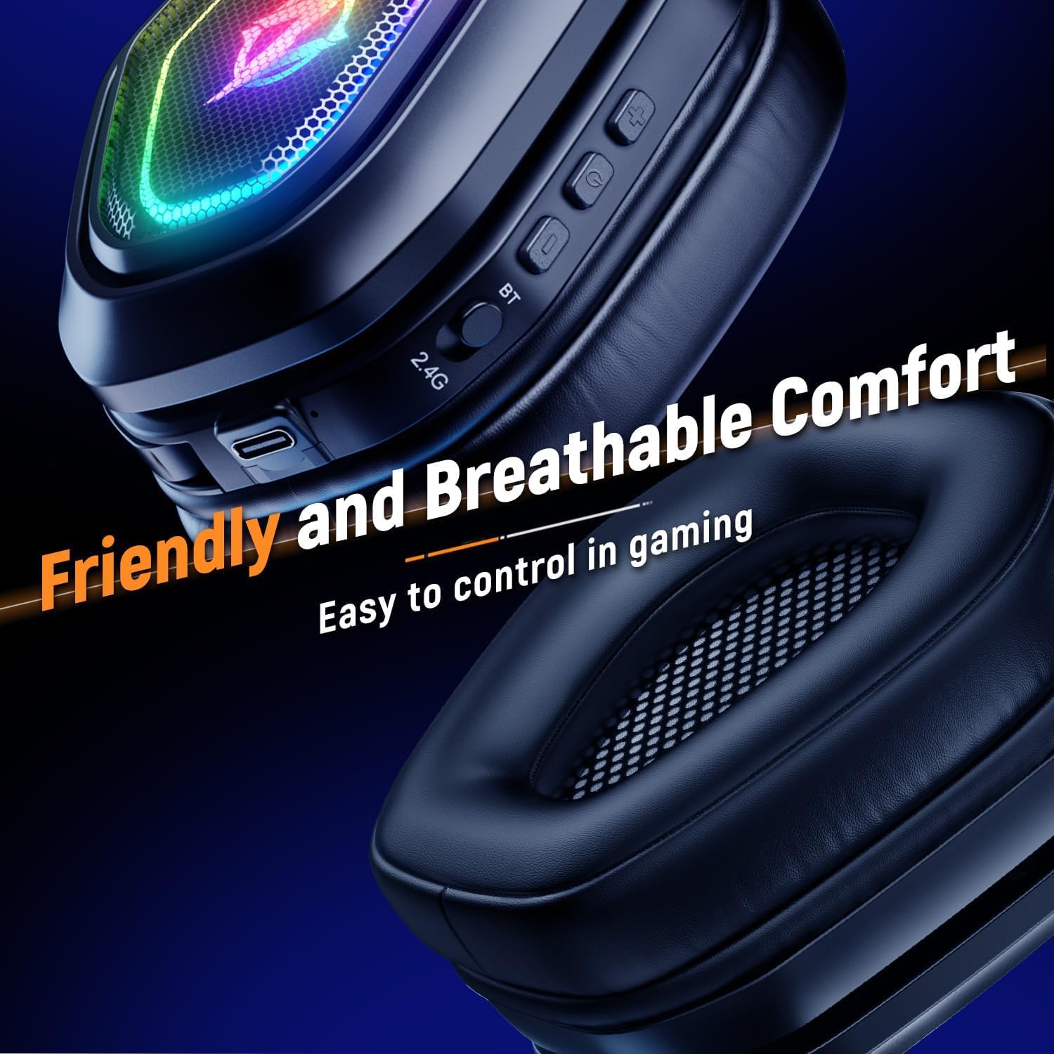 2.4GHz Wireless Gaming Headset with Microphone - 30H Battery, RGB Lighting, USB/Type-C Dongle for PS5, PS4, PC, Mobile - Perfect for Competitive Gaming & Late-Night Sessions