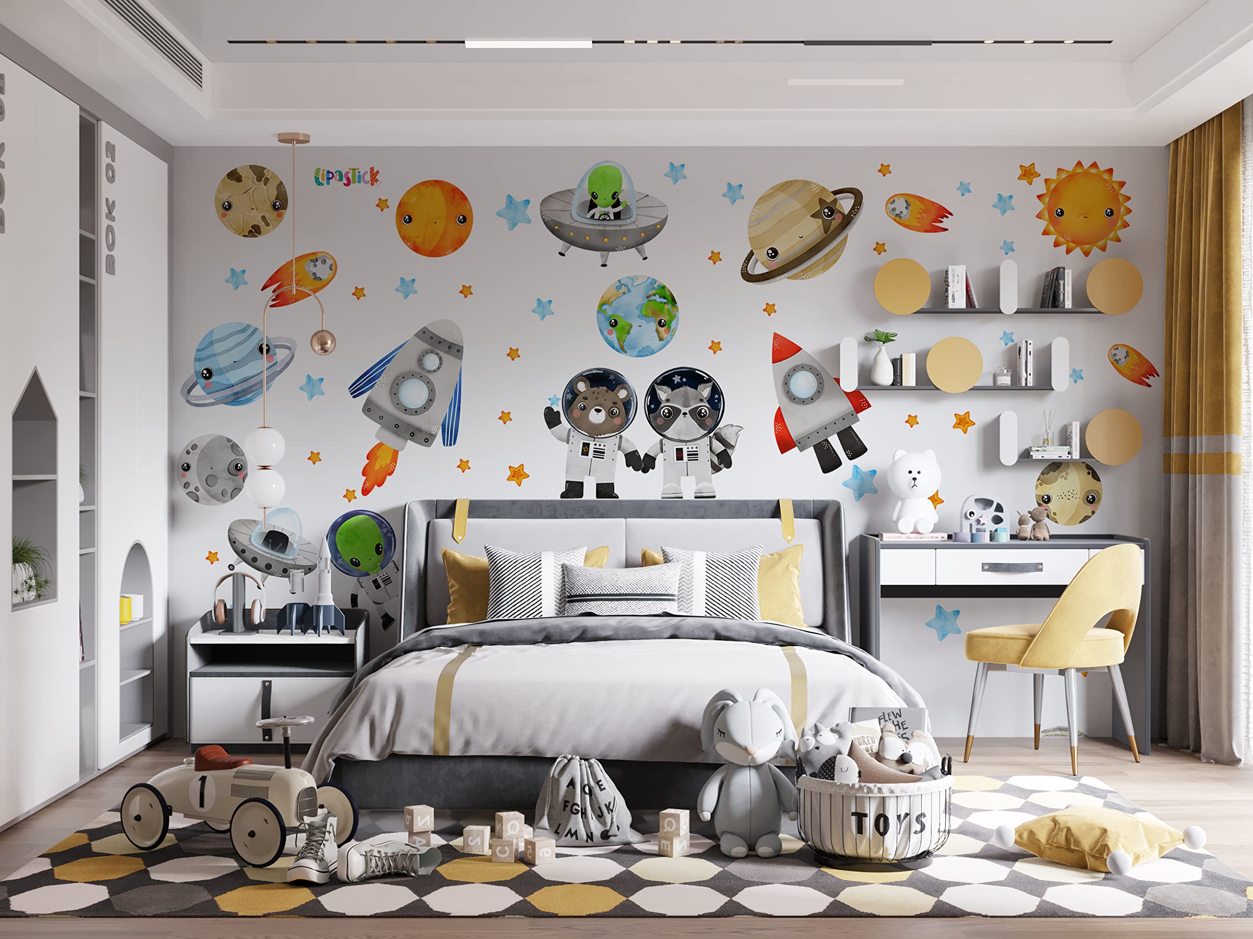 Solar System Wall Decals for Kids Room - Removable Space Themed Wall Stickers - Galaxy Nursery Decor - Peel and Stick Vinyl Wall Art - XXL Size (7202103) - Perfect for Boys Bedroom, Playroom & Classroom Decor