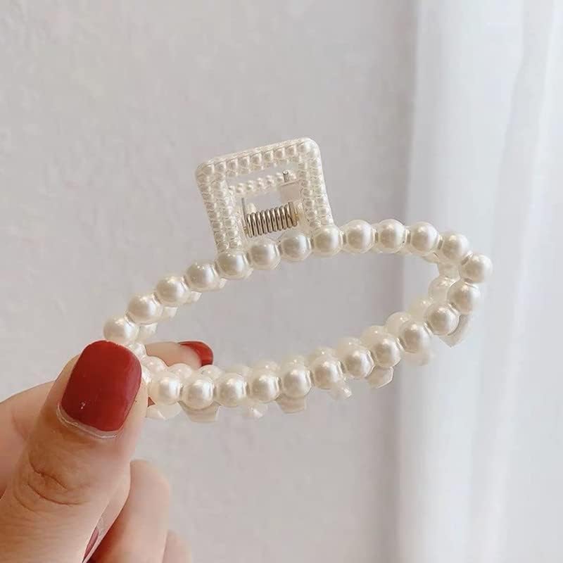 Truvic Pearl Hair Claw Clips for Women - 4 Pack White Barrettes for Thick & Long Hair - Stylish Hair Accessories for Women & Girls - Perfect for Updos, Ponytails & Everyday Hairstyles
