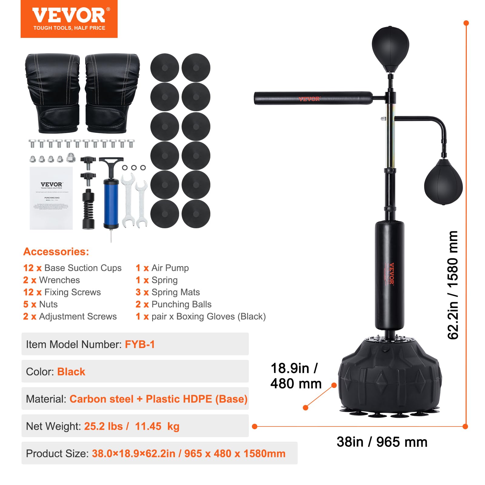 VEVOR Adjustable Free Standing Punching Bag with Stand & Boxing Gloves - Speed Trainer Reflex Bag for Teens & Adults - Home Gym Workout Equipment for Boxing Training & Fitness Exercise