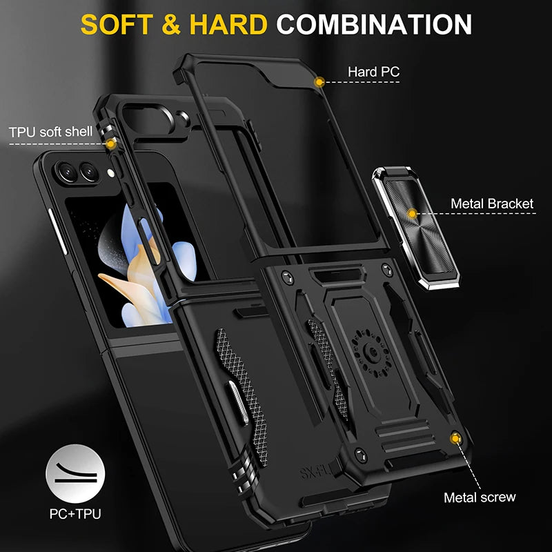 Samsung Galaxy Z Flip 6 Rugged Armor Case with Slide Window Lens - Shockproof Protective Cover for Outdoor Activities & Daily Use