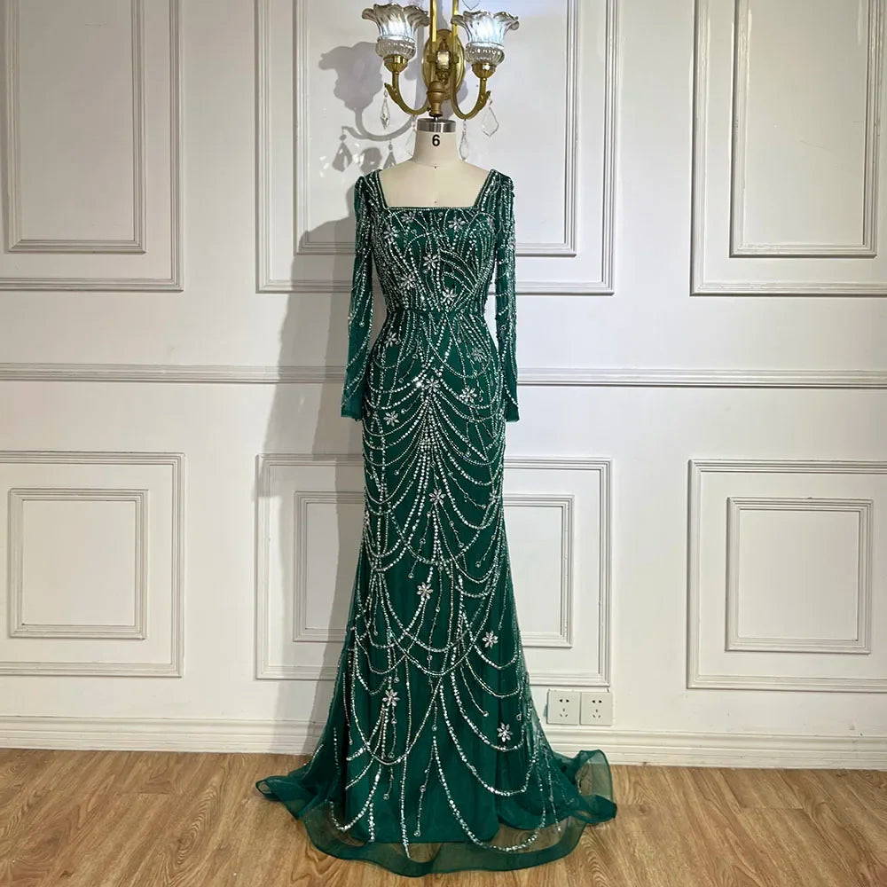 Serene Hill Dark Green Mermaid Dress with Crystal Beads | Elegant Arabic Evening Gown for Women | Perfect for Weddings, Parties & Special Occasions | 2025 LA72242 | Formal Wear for Red Carpet Events & Gala Dinners