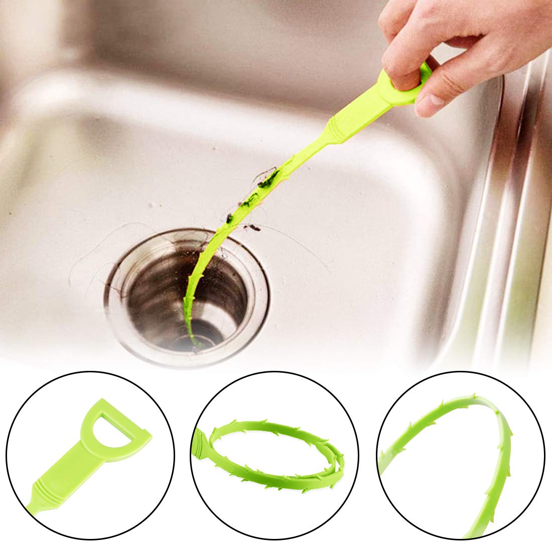 Omont 6-Pack Drain Cleaner Tool - 24 Inch Flexible Hair Clog Remover for Sink, Shower & Bathtub - Eco-Friendly Green Drain Snake for Home Plumbing Maintenance (Perfect for Kitchen, Bathroom & Hair Salon Use)