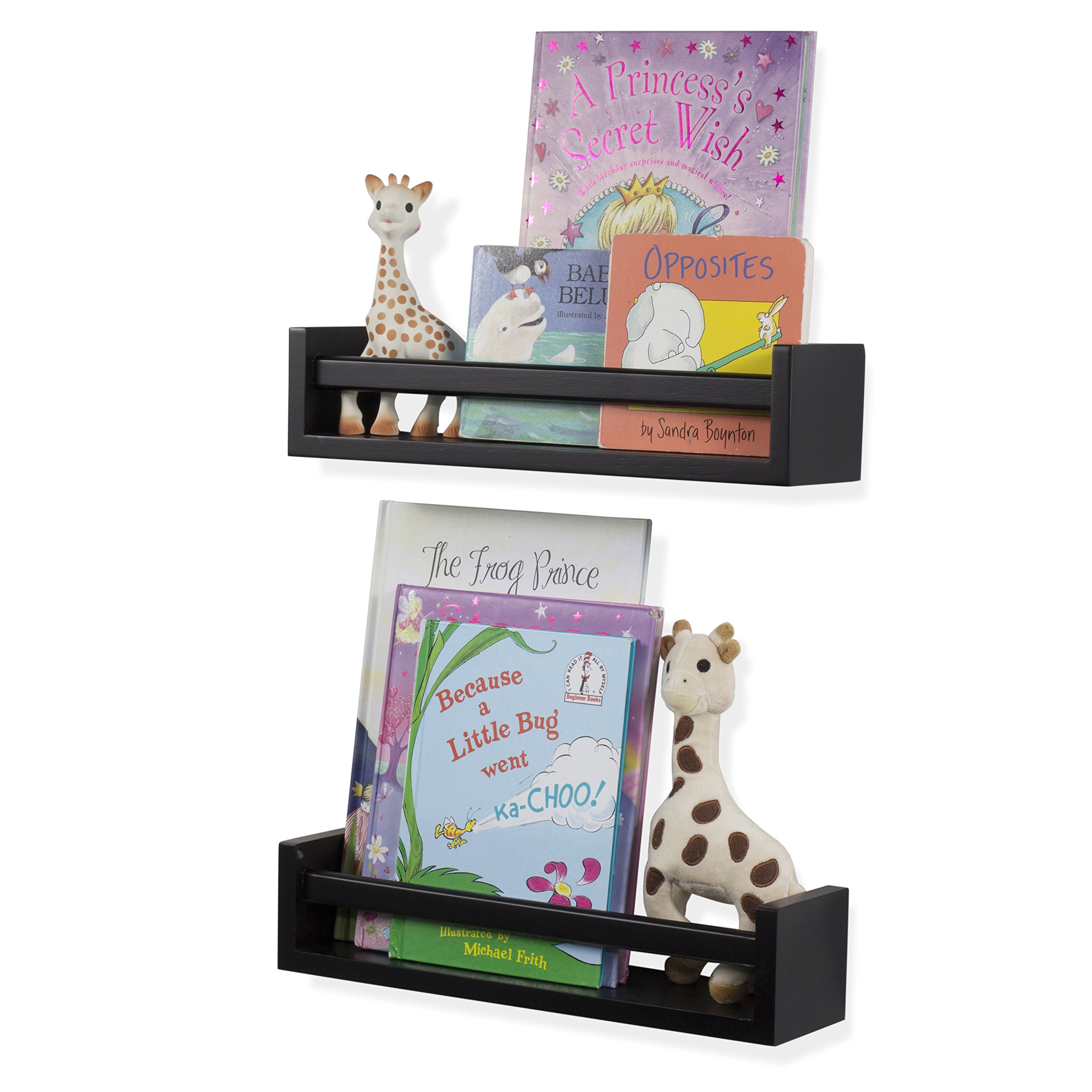 Wallniture Utah Floating Shelves Set of 2 - Modern Wood Wall Shelves for Kids Books, Picture Frames & Nursery Decor - Black - Perfect for Bedroom, Living Room & Home Organization