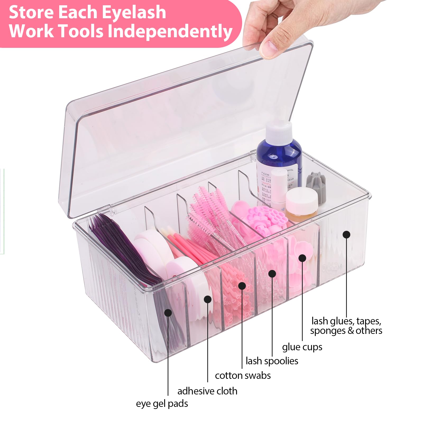 Professional Acrylic Lash Extension Organizer Box - Clear Storage Container for Eyelash Supplies, DIY Lash & Brow Tools - Perfect for Lash Techs & Home Use - Portable Case for Salon, Travel & Makeup Vanity Organization