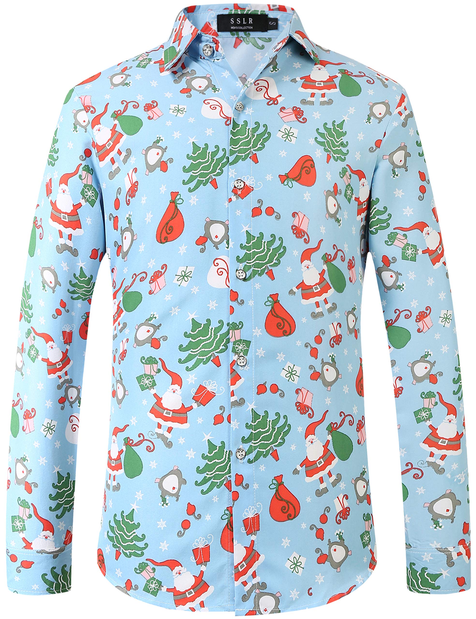 Men's Santa Claus Christmas Party Button Down Long Sleeve Shirt - Festive Holiday Office & Family Gathering Apparel