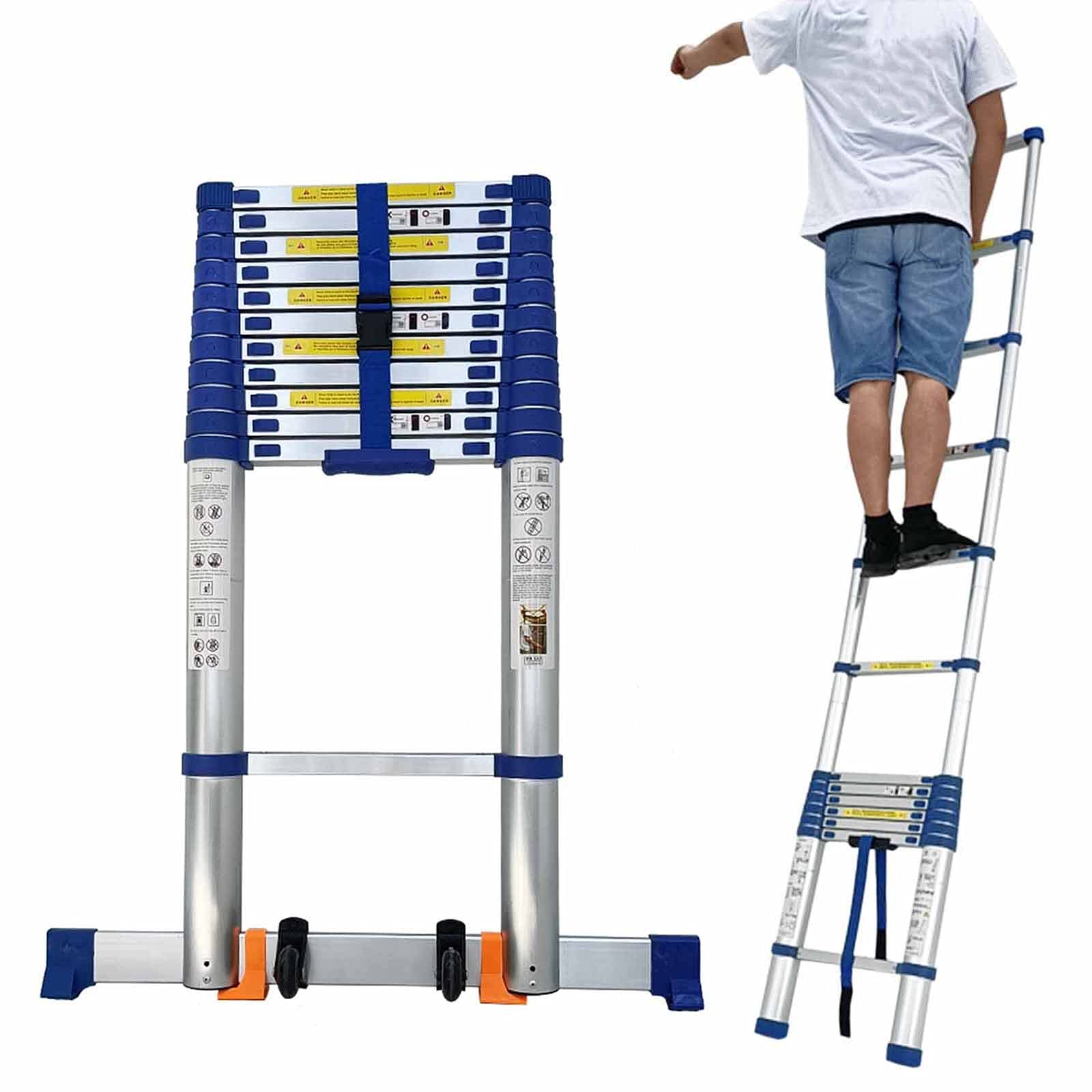 17.7FT Telescoping Ladder - Aluminum Retractable Extension Ladder for Closet, Attic, Roof Access & Outdoor Maintenance | Portable Folding Ladder for Home, Camping, RV & Construction Use