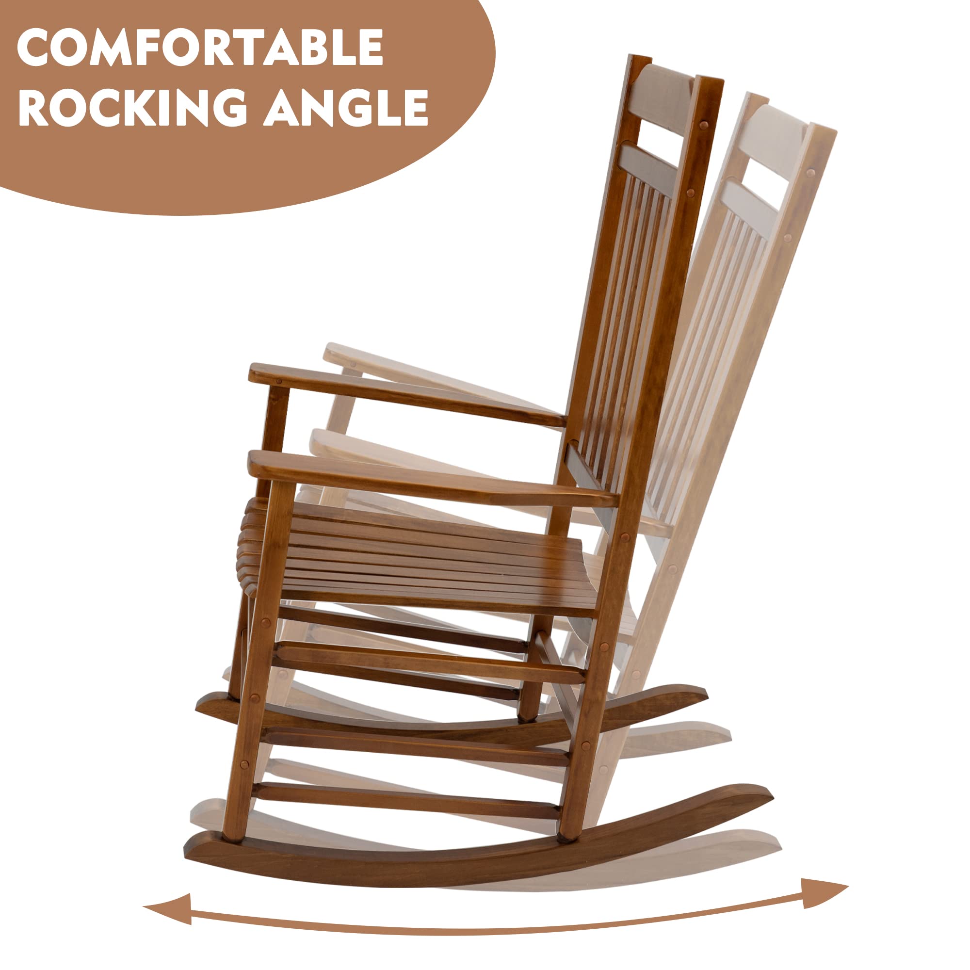 Kozyard Solid Wood High Back Slat Rocking Chair - Outdoor & Indoor Porch Furniture - Comfortable Front Porch Rocking Chair for Patio, Garden, or Living Room (Natural Finish)