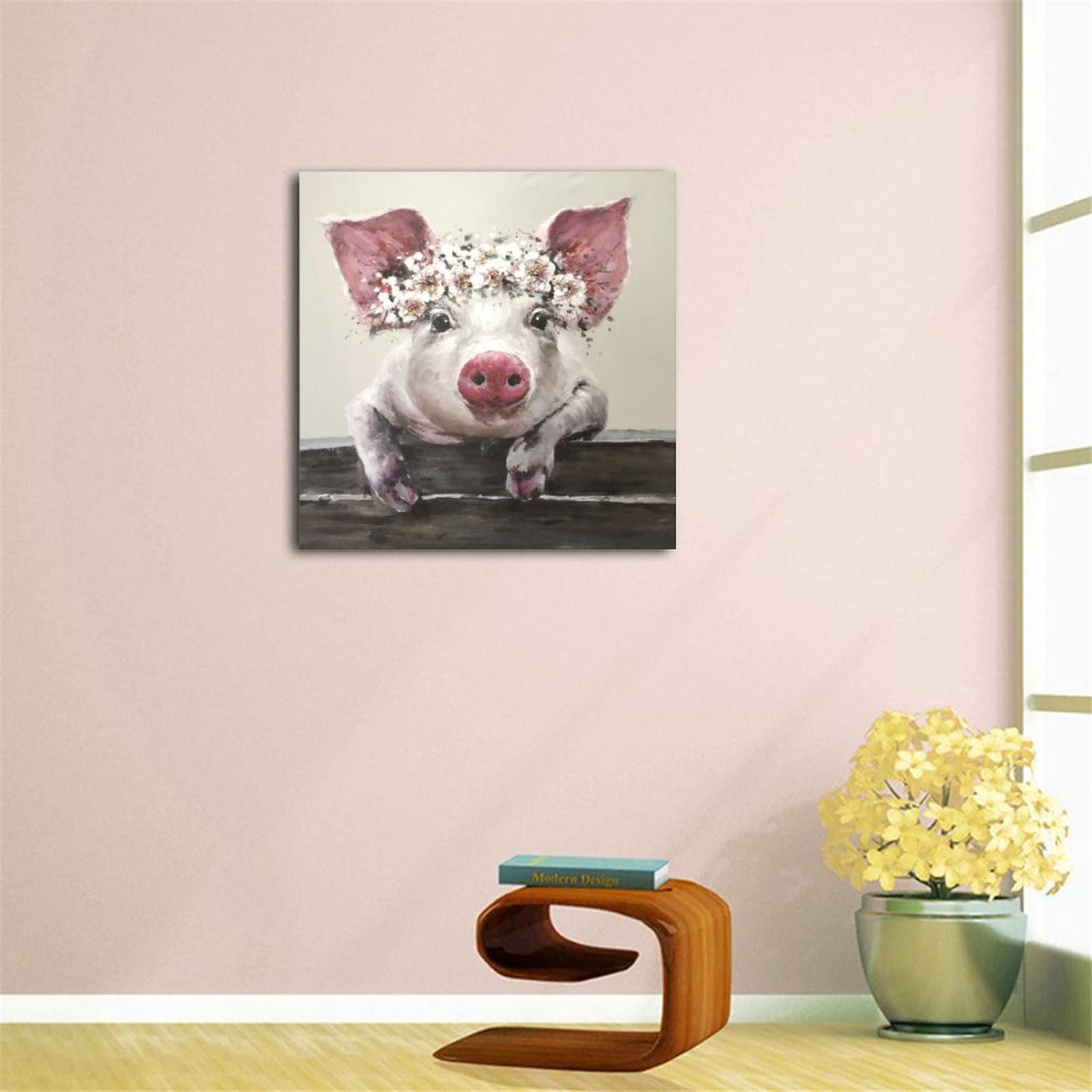 LIIJPGG Floral Crown Pig Canvas Wall Art - 12x12 Inch (30x30cm) Modern Home Decor Painting for Living Room, Bedroom & Nursery - Perfect for Farmhouse, Bohemian & Kids Room Decor