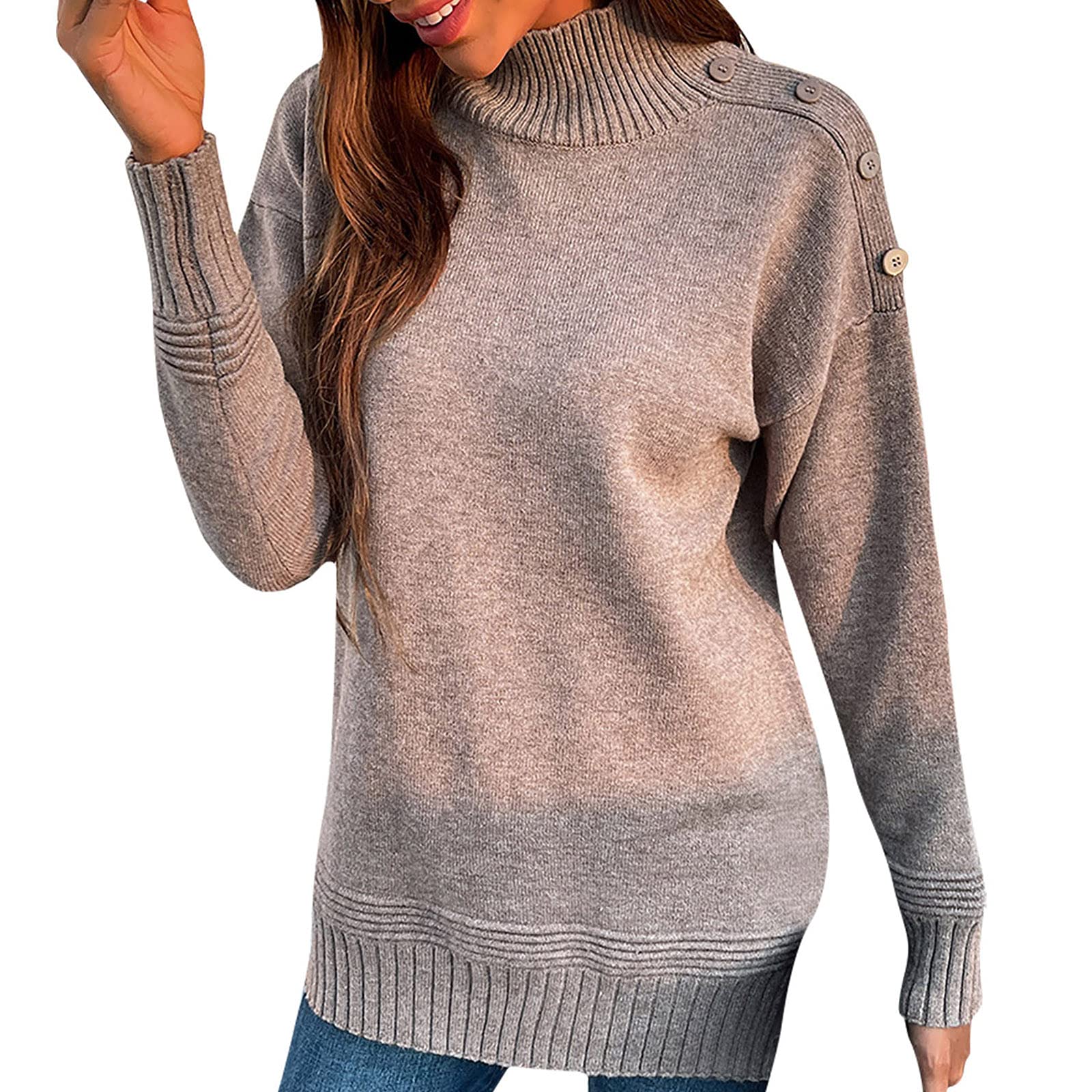 CANDITY Women's High Neck Long Sleeve Casual Sweater - Loose Fit Solid Color Pullover Sweatshirt for Fall & Winter Fashion | Office Wear, Weekend Outfits, Layering Essentials