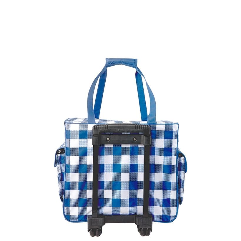 Rolling Sewing Machine Tote Bag - Navy Buffalo Check Pattern, Portable Craft Storage for Quilting & Sewing Projects, Perfect for Travel & Workshops