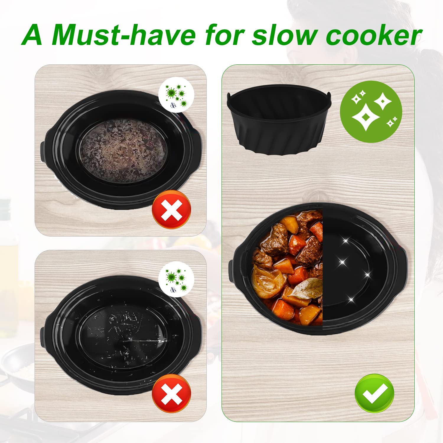 Reusable Silicone Slow Cooker Liner for 6 Quart Crockpot - Leakproof, Dishwasher Safe Slow Cooker Divider Compatible with 6 Qt Oval Pots (Black) | Perfect for Meal Prep, Leftovers & Easy Cleanup