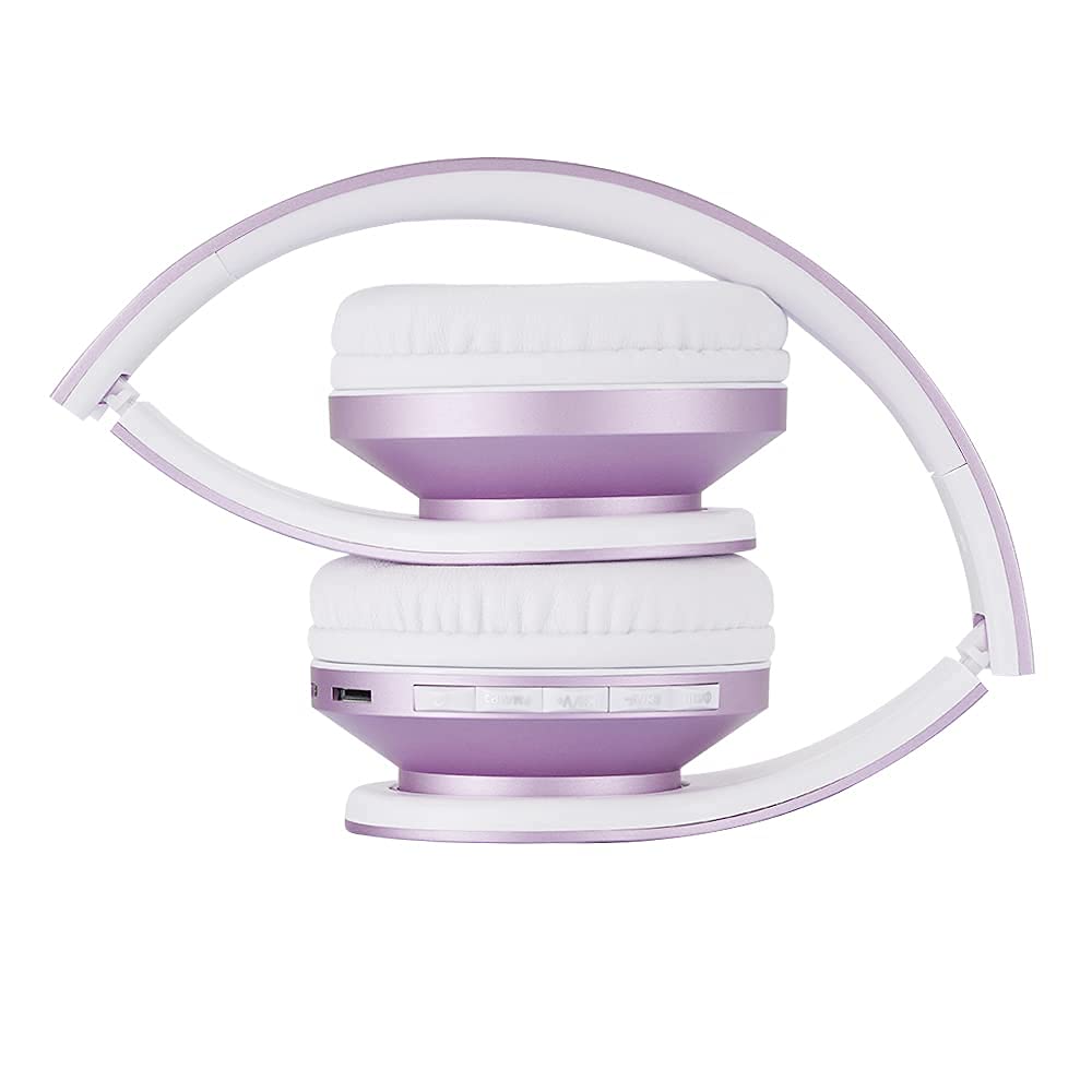 PowerLocus Rose Gold Wireless Bluetooth Headphones with White/Purple Options - Premium Sound Quality for Workouts, Travel & Office Use