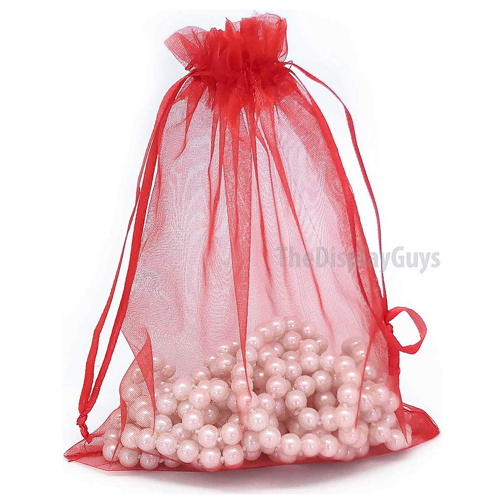 6x8 Inch Red Sheer Organza Gift Bags with Drawstring - 100 Pack Premium Jewelry, Candy & Wedding Favor Bags - Perfect for Party Favors, Bridal Shower Gifts & Small Treat Packaging