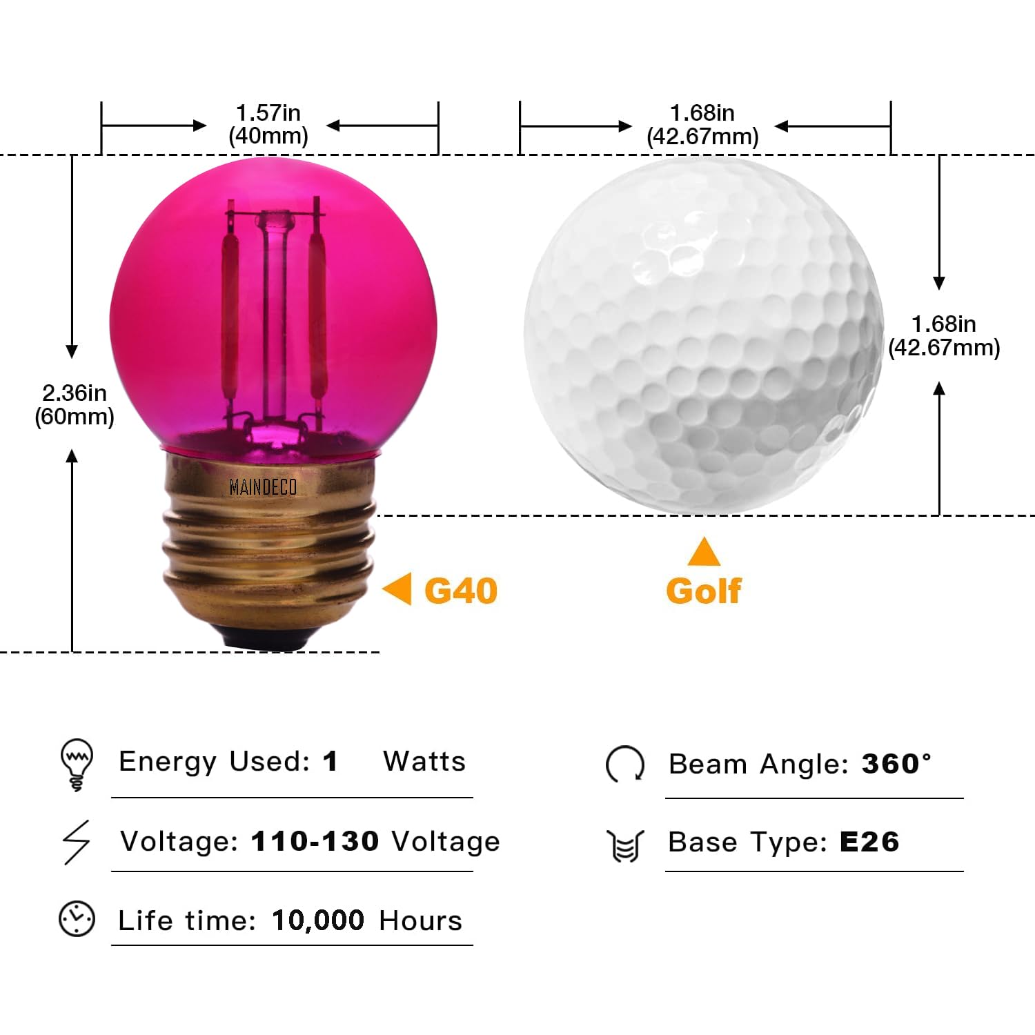 G40 Pink LED Bulb - E26 Base, 1W Mini Globe Light, Warm Low Light for Small Lamps, Letter Signs & String Lights (15 Pack) - Perfect for Bedroom, Nursery, Party Decor & DIY Lighting Projects
