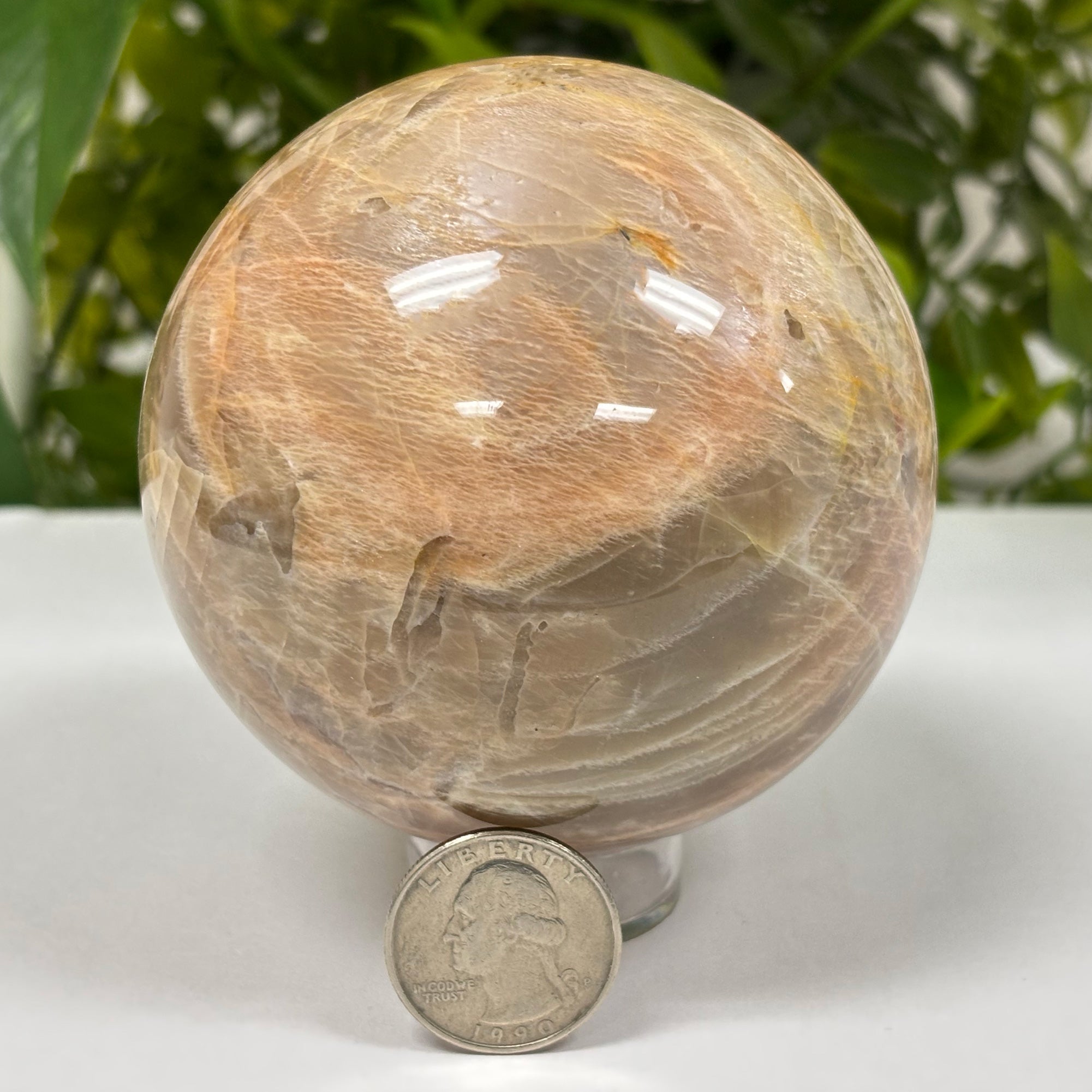Natural Polished Moonstone Crystal Sphere – Healing Gemstone Ball for Intuition, Emotional Balance & Meditation – Spiritual Energy Orb for Home Decor & Display – Perfect for Yoga Rooms, Meditation Spaces & Spiritual Gifts RBL300