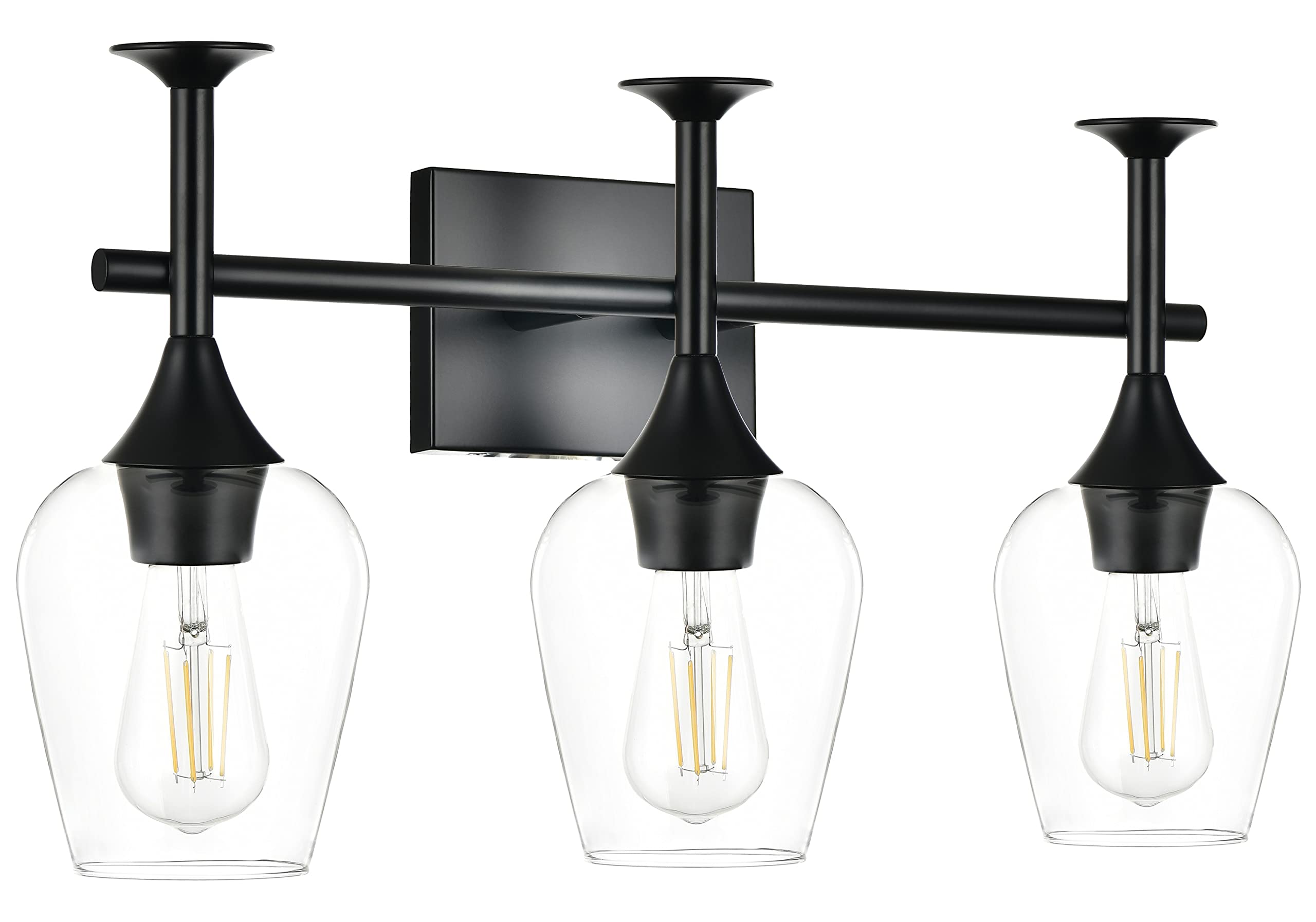 Modern Black Bathroom Wall Light Fixtures for Vanity Mirror - 3 Light Wall Sconce with Clear Glass Shade - Perfect for Bathroom, Powder Room & Dressing Room Lighting