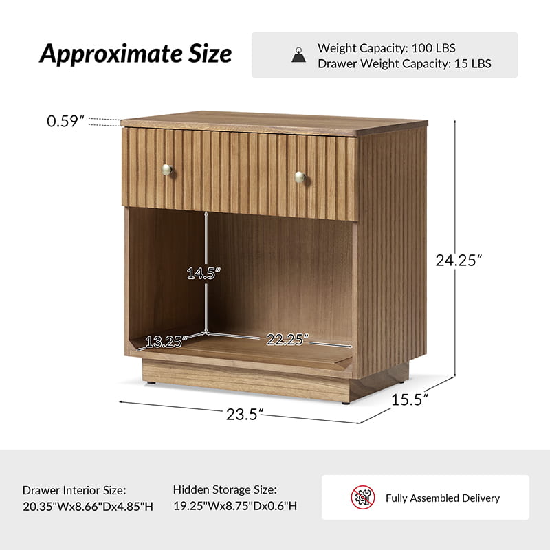 1 Drawer Nightstand with Open Shelf & USB Charging Station - Modern Bedside Table for Small Spaces, Bedroom, Living Room | Optional Types Available