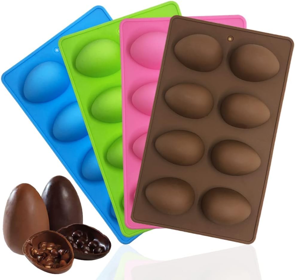 Premium 8-Cavity Egg Shaped Silicone Baking Molds - Food Grade Easter Egg Mold for DIY Cake Decorating, Chocolate, Pastry, Muffins, Bread & Ice Cubes | Perfect for Resin Art, Clay Crafts, Candle Making & Soap Jelly Pinatas | Ideal for Holiday Baking, Party Treats & Creative DIY Projects