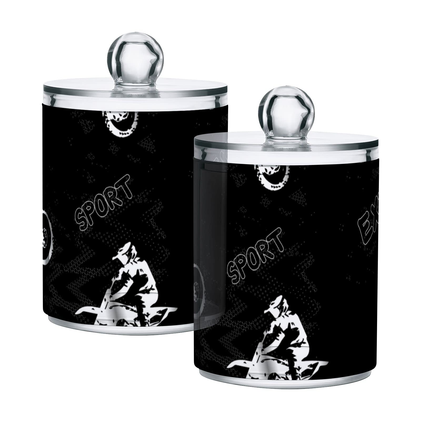 Vintage Motorcycle Motocross Themed Plastic Storage Jars with Lids - Set of 4 (10oz) - Translucent Food Containers for Cotton Swabs, Tea, Cookies & Dry Goods - Perfect for Kitchen Organization, Bathroom Storage & Pantry Canning