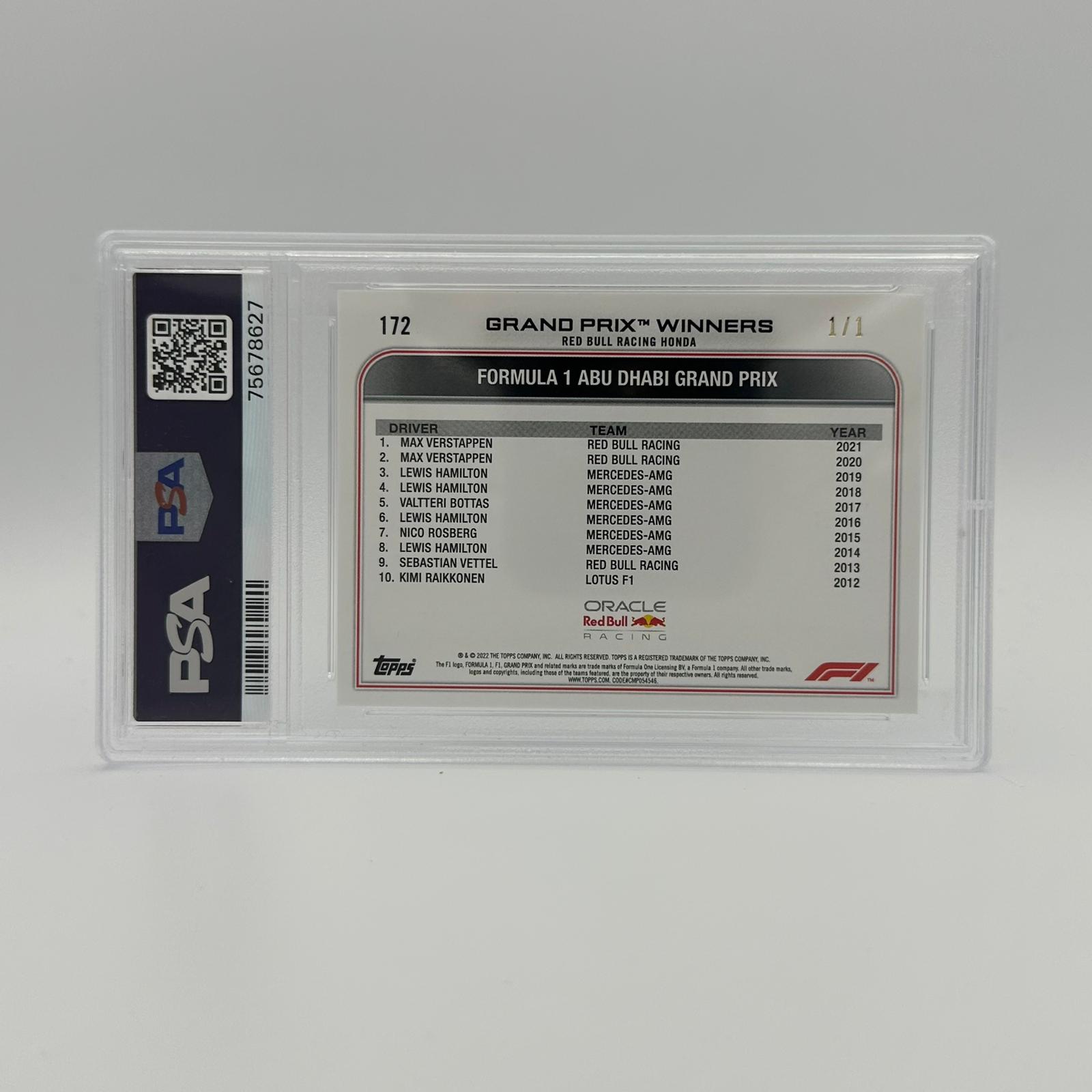 PSA 10 1/1 Max Verstappen #172 Foilfractor Trading Card - Rare Collectible for F1 Fans & Sports Memorabilia Enthusiasts - Perfect for Display, Investment & Racing Memorabilia Collections