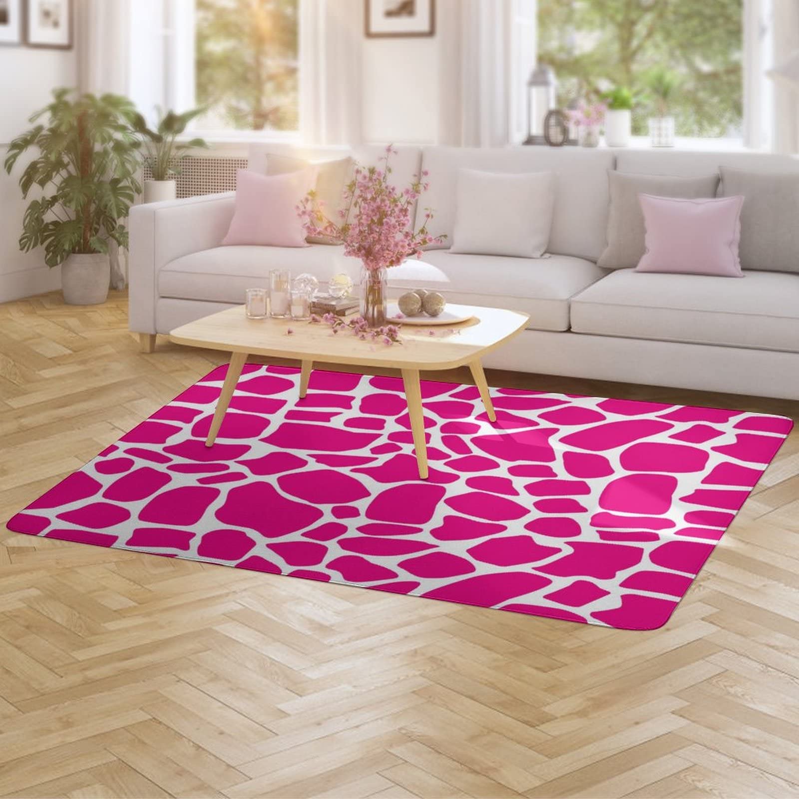 Soft Giraffe Print Animal Skin Texture Rug for Kids & Teens - Non-Slip Foldable Area Carpet for Nursery, Playroom, Bedroom, Living Room, Dorm - 5ft x 6.5ft Floor Mat - Perfect for Play Areas, Home Decor & Cozy Spaces