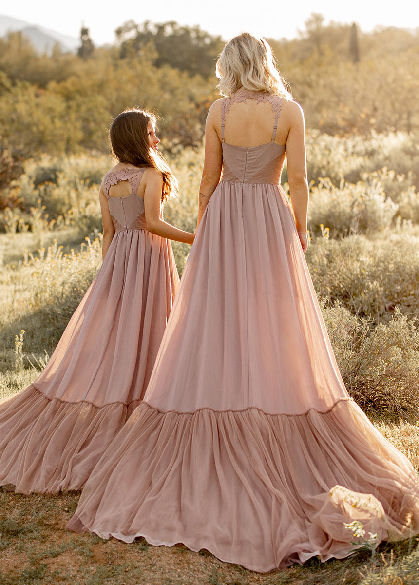 Maia Impact Dress in Rose Taupe - Flowy Midi Dress for Women | Elegant Cocktail & Wedding Guest Dress | Perfect for Parties, Date Nights & Special Occasions