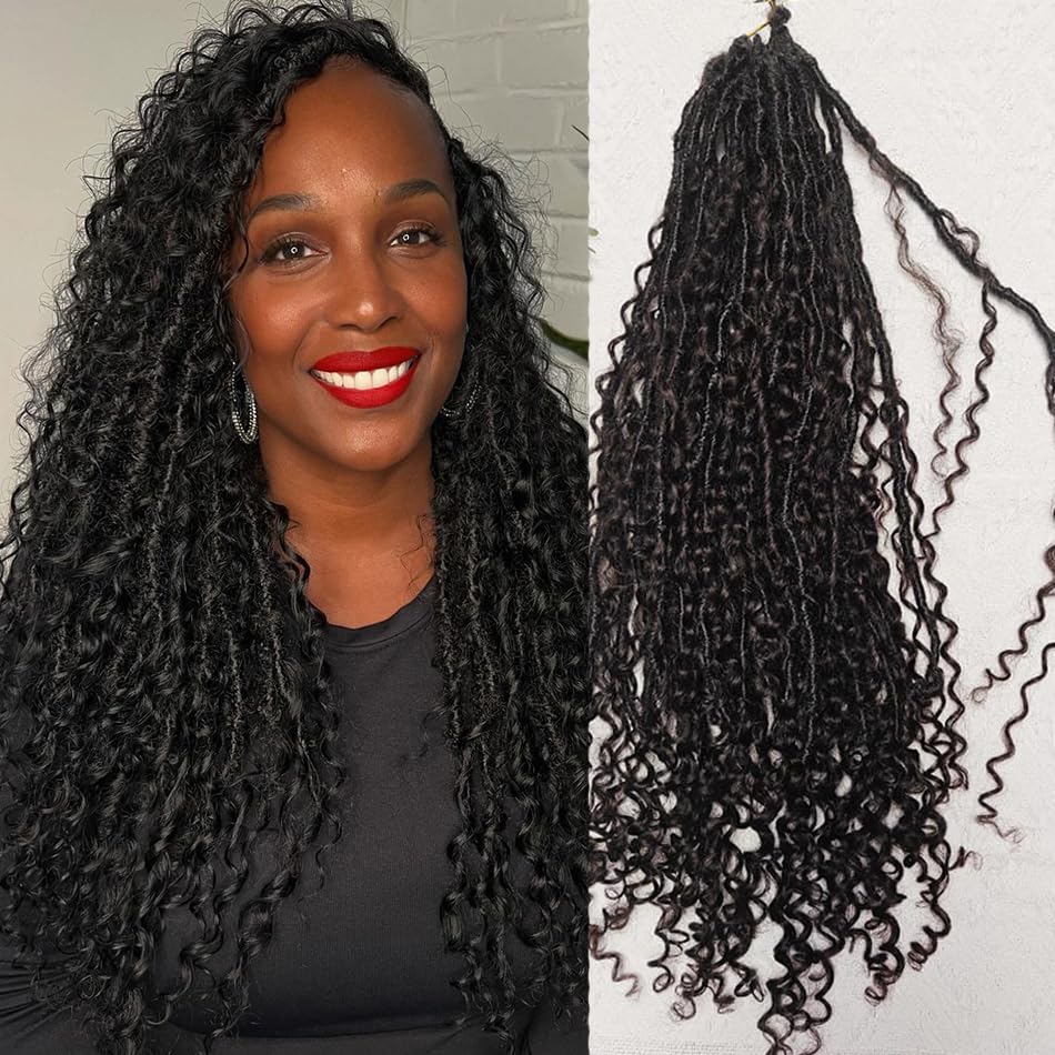 75 Strands Pre-Crochet Dreadlocks Braids with Human Hair & Curly Ends - 22 Inch Black Women Hair Extensions for Protective Styles & Natural Looks