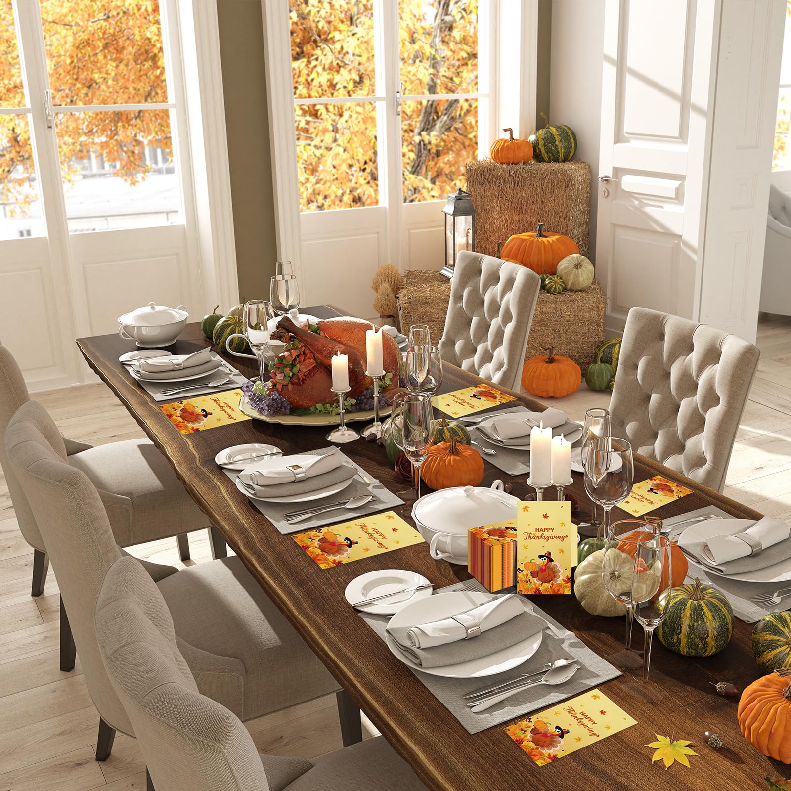 100-Pack Fall Pumpkin Maple Leaf Disposable Paper Napkins - Thanksgiving & Autumn Party Decor for Dining, Kitchen, Bathroom & Holiday Gatherings | Perfect for Thanksgiving Dinner, Fall Decorations & Seasonal Celebrations