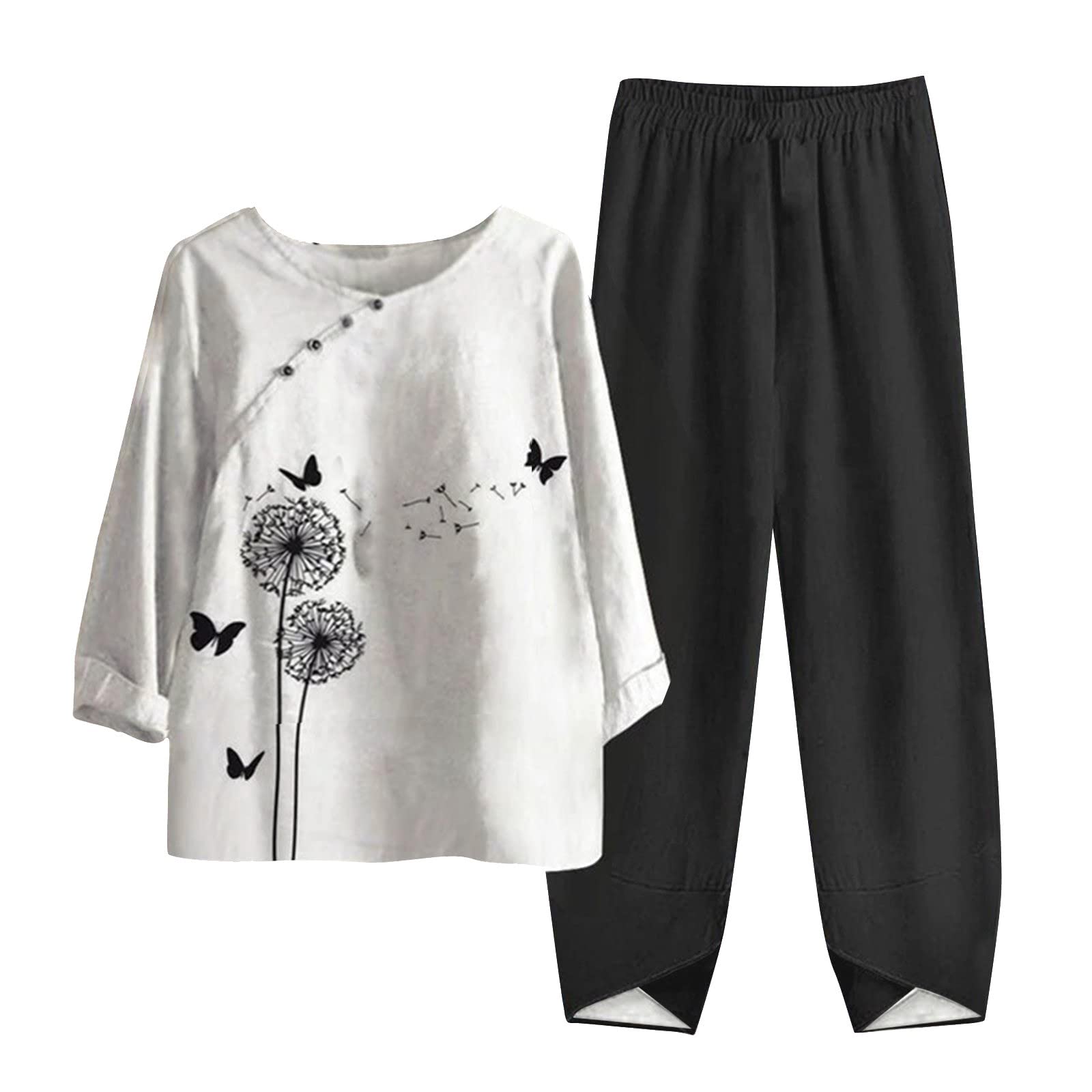 Women's 2-Piece Outfit Set - Red Palazzo Pants & Long Sleeve Top | Cotton Dressy Sweatsuit for Plus Size Women | Fall Fashion Lounge Wear & Office Outfits