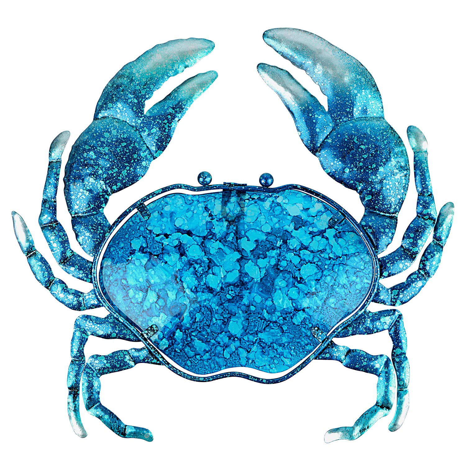 John's Studio Blue Ocean Theme Crab Wall Decor - Metal Hanging Art Glass for Bathroom, Pool, Patio & Home | Coastal Beach Decorations for Outdoor & Indoor Use