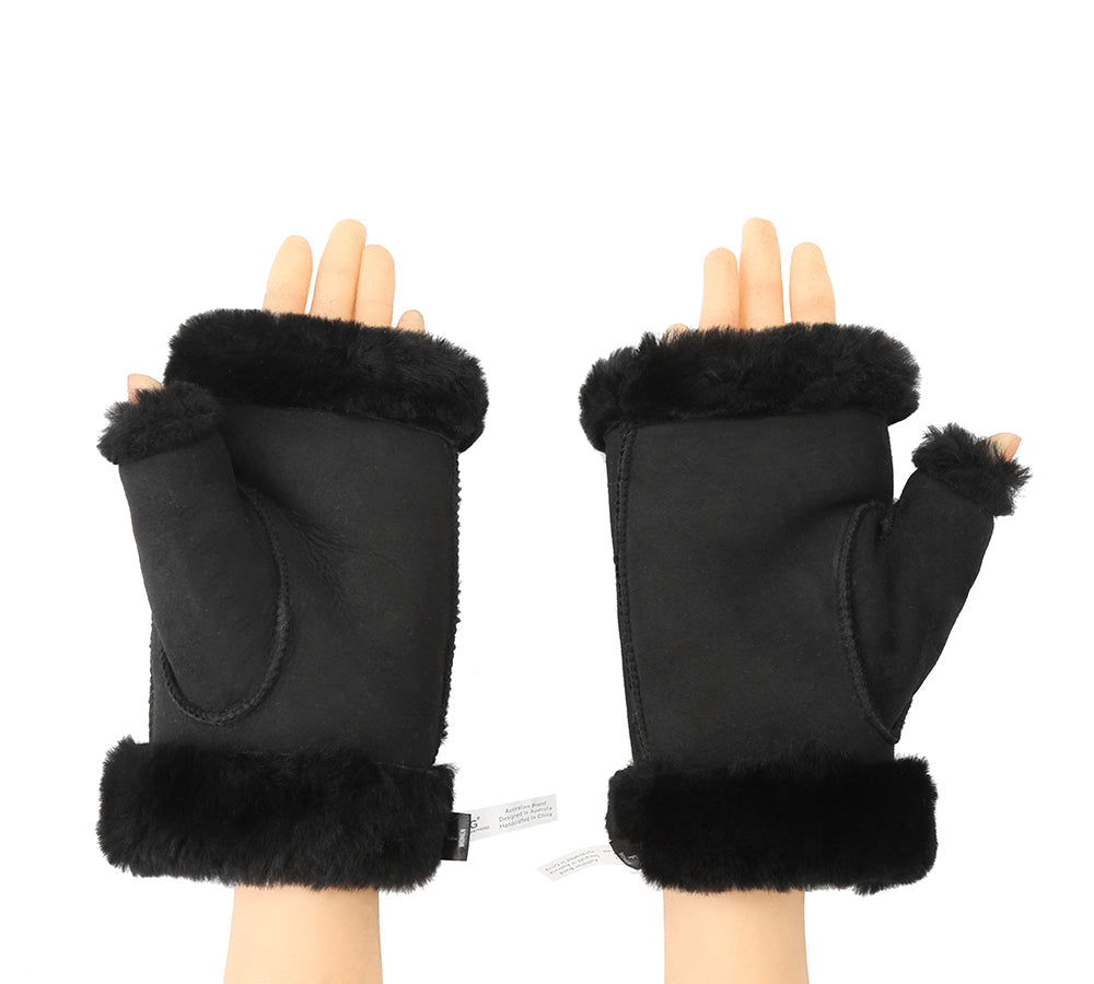 AUSTRALIAN SHEPHERD® Fluffy Fingerless Sheepskin Wool Mittens - Warm Winter Gloves for Women & Men - Perfect for Cold Weather, Outdoor Activities, and Cozy Home Use
