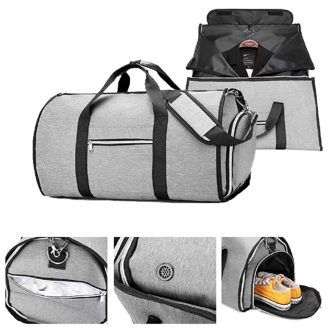 Foldable Travel Garment Bag for Suits & Dresses - 35L Waterproof Polyester Hanging Suitcase with Zipper Closure | Grey Carry-On Luggage for Business Trips, Weddings & Air Travel | Space-Saving Suit Protector & Clothes Organizer