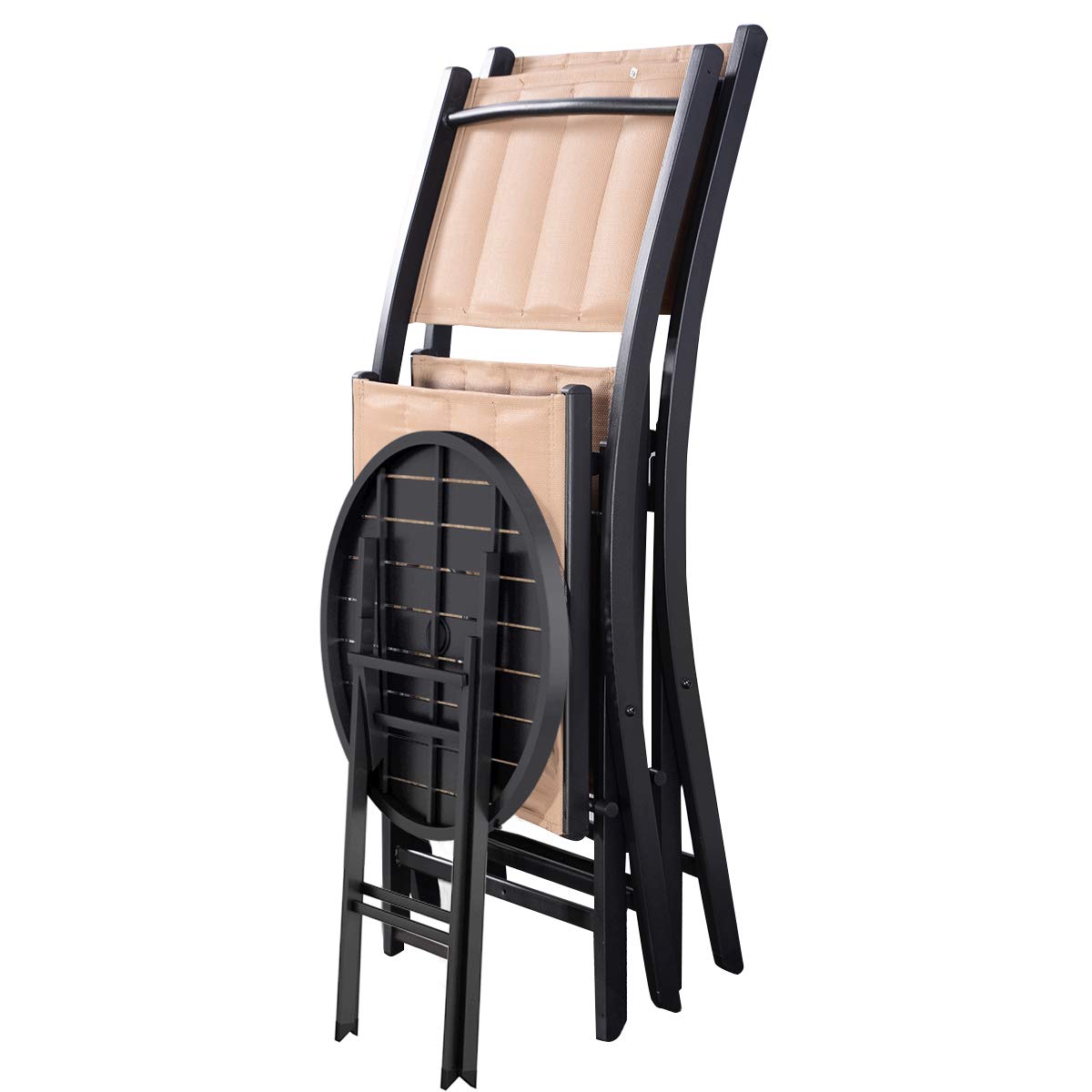 Giantex 3-Piece Patio Folding Table and Chairs Set, Outdoor Bistro Garden Furniture with Steel Frame - Perfect for Backyard, Deck, Balcony, and Poolside Relaxation