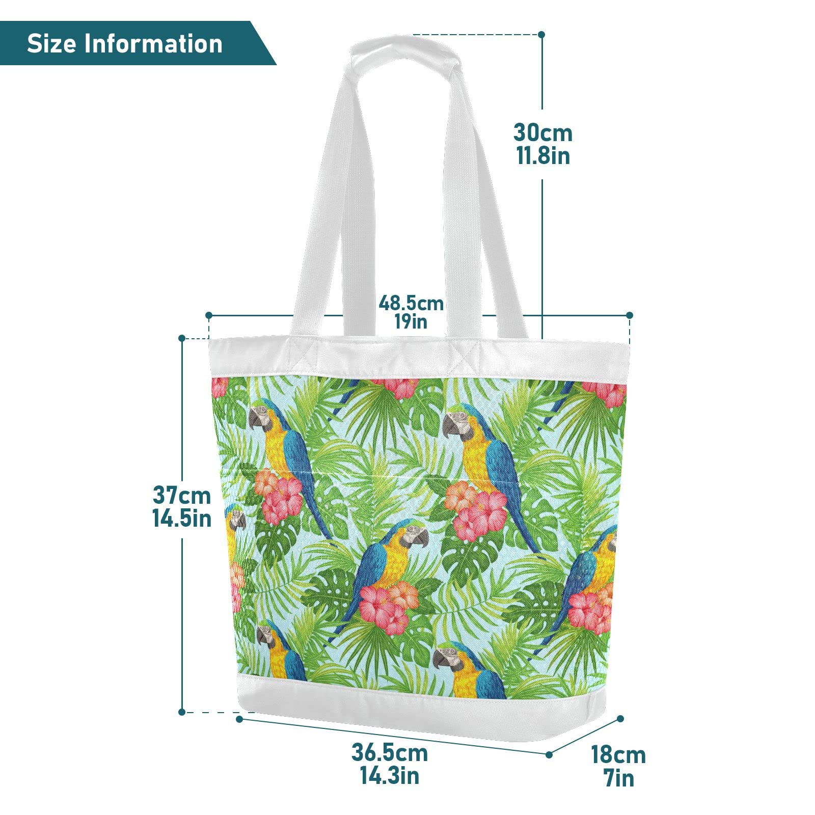 J JOYSAY Tropical Floral Parrots Mesh Beach Tote Bag - Large Waterproof & Sandproof Beach Bag for Women - Perfect for Pool, Gym, Sports & Summer Vacations
