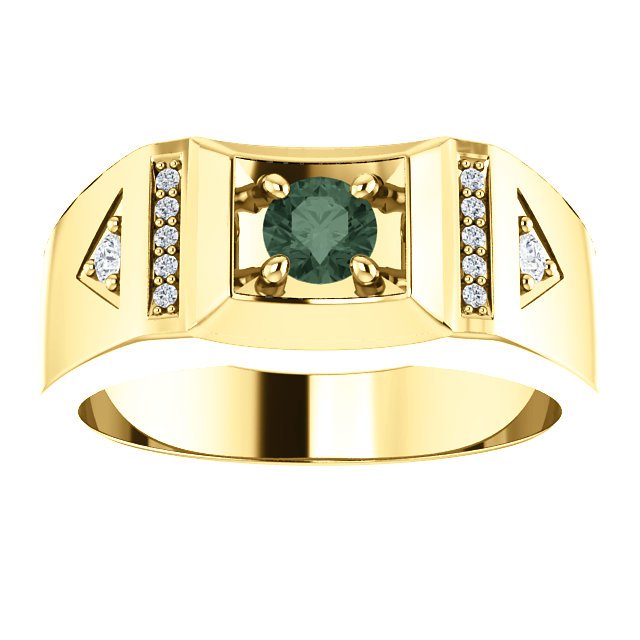 14K Gold 0.45 CT Lab-Grown Alexandrite & 0.11 CTW Diamond Accent Men's Ring - Elegant Wedding Band, Anniversary Gift for Him, Valentine's Day Jewelry