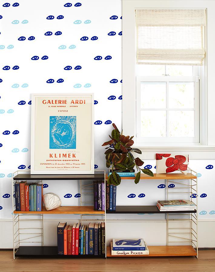 Clare V. 'Eyes' Blue Wallpaper - Premium Peel & Stick Wallpaper for Bedroom, Living Room & Nursery Decor