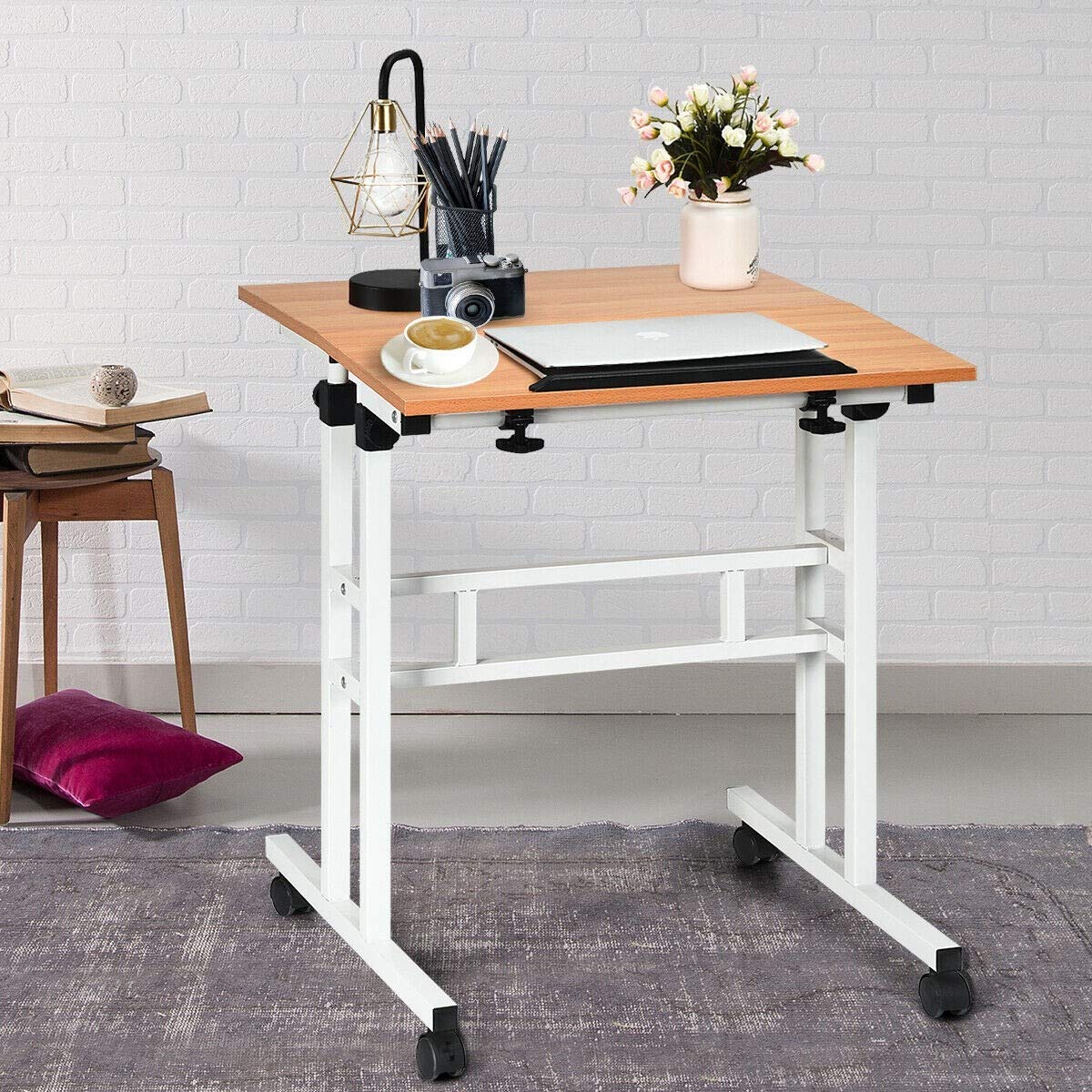 2 in 1 Adjustable Height Standing Desk with Wheels - Mobile Sit Stand Computer Desk for Home Office | Perfect for Remote Work & Small Spaces