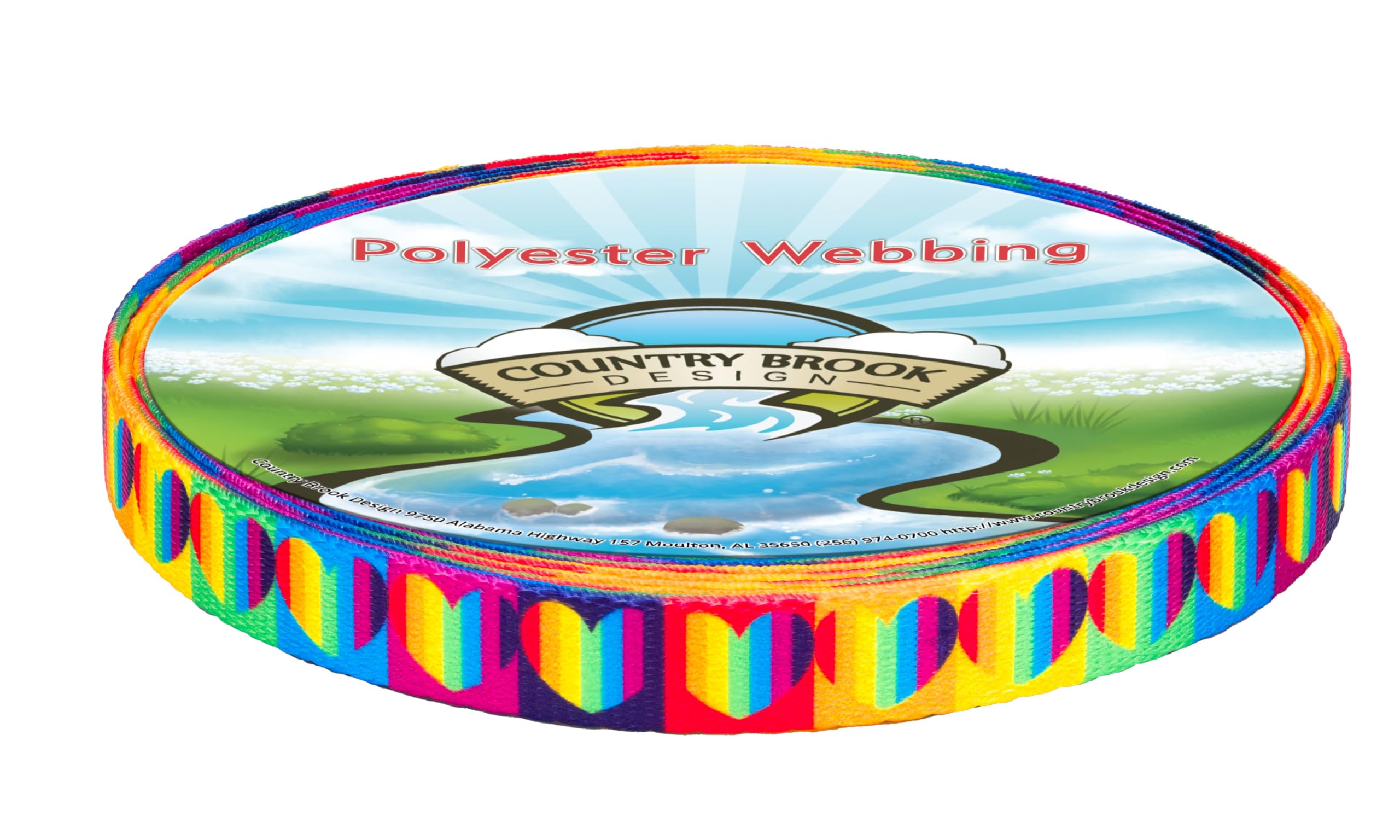 Country Brook Design - Rainbow Hearts Polyester Webbing for DIY Crafts, Pet Collars, and Fashion Accessories | Durable & Colorful Decorative Trim