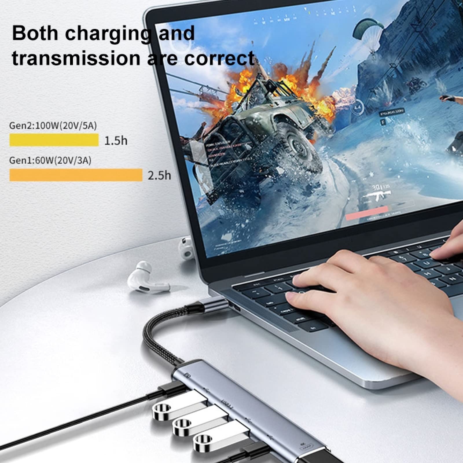 ZZjingli Y001 3-in-1 USB-C to VGA HDMI Audio Adapter - Multi-Port Hub for MacBook Pro/Air, iPad Pro, Dell XPS, Surface Pro (Home Office, Conference Presentations, Gaming Setup)
