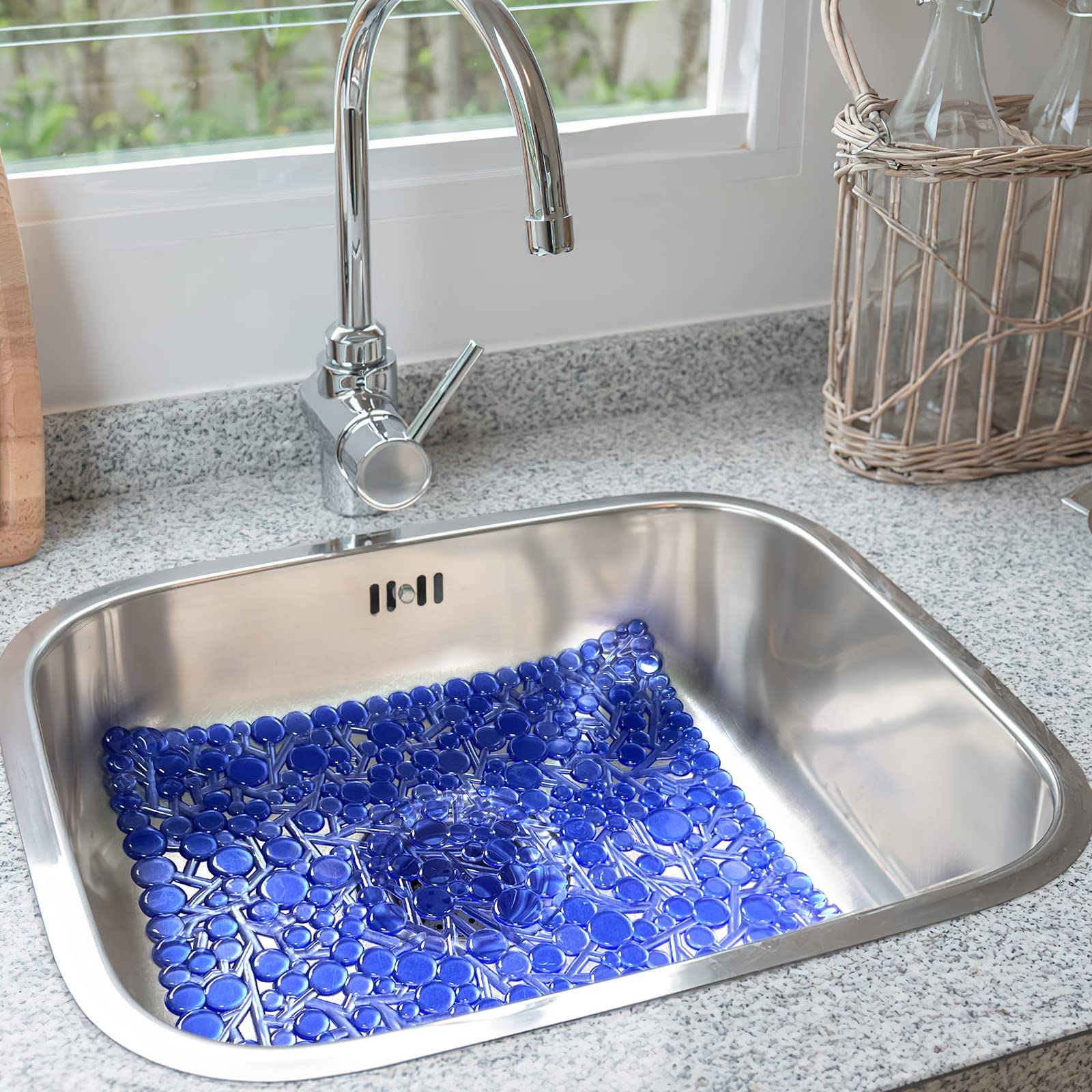 Coopay 2 Pack Non-Slip Kitchen Sink Mats - PVC Eco-Friendly Dish Drying Pad, Adjustable Sink Protector for Stainless Steel & Porcelain Sinks (12.6”x10.5”, Blue) - Perfect for Dishwashing, Draining & Protecting Sink Bottom
