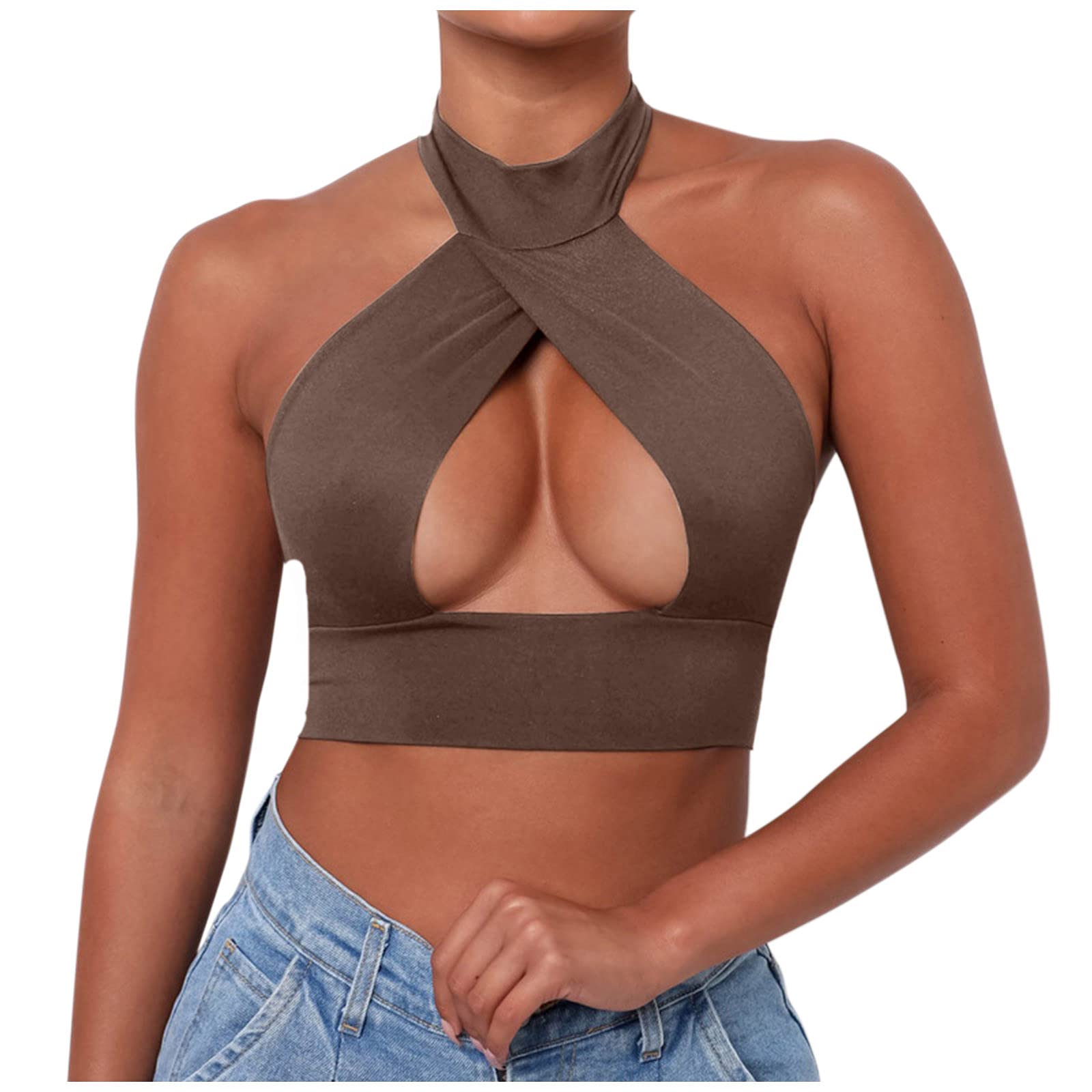Women's Summer Crop Top - Halter Neck Criss Cross Sexy Y2K Backless Cami Tank Top | Trendy Streetwear & Beach Outfit for Women