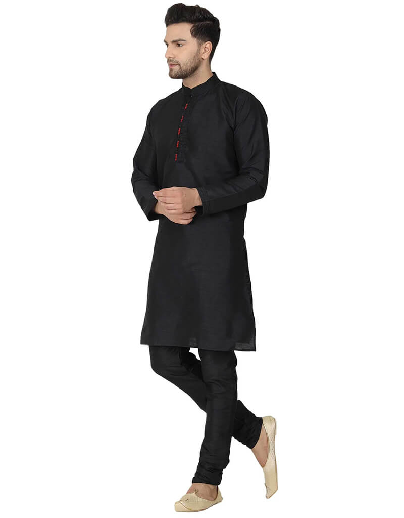 Black Kurta Dhupion Silk Chudidaar - Elegant Indian Traditional Outfit for Women | Perfect for Festivals, Weddings & Special Occasions