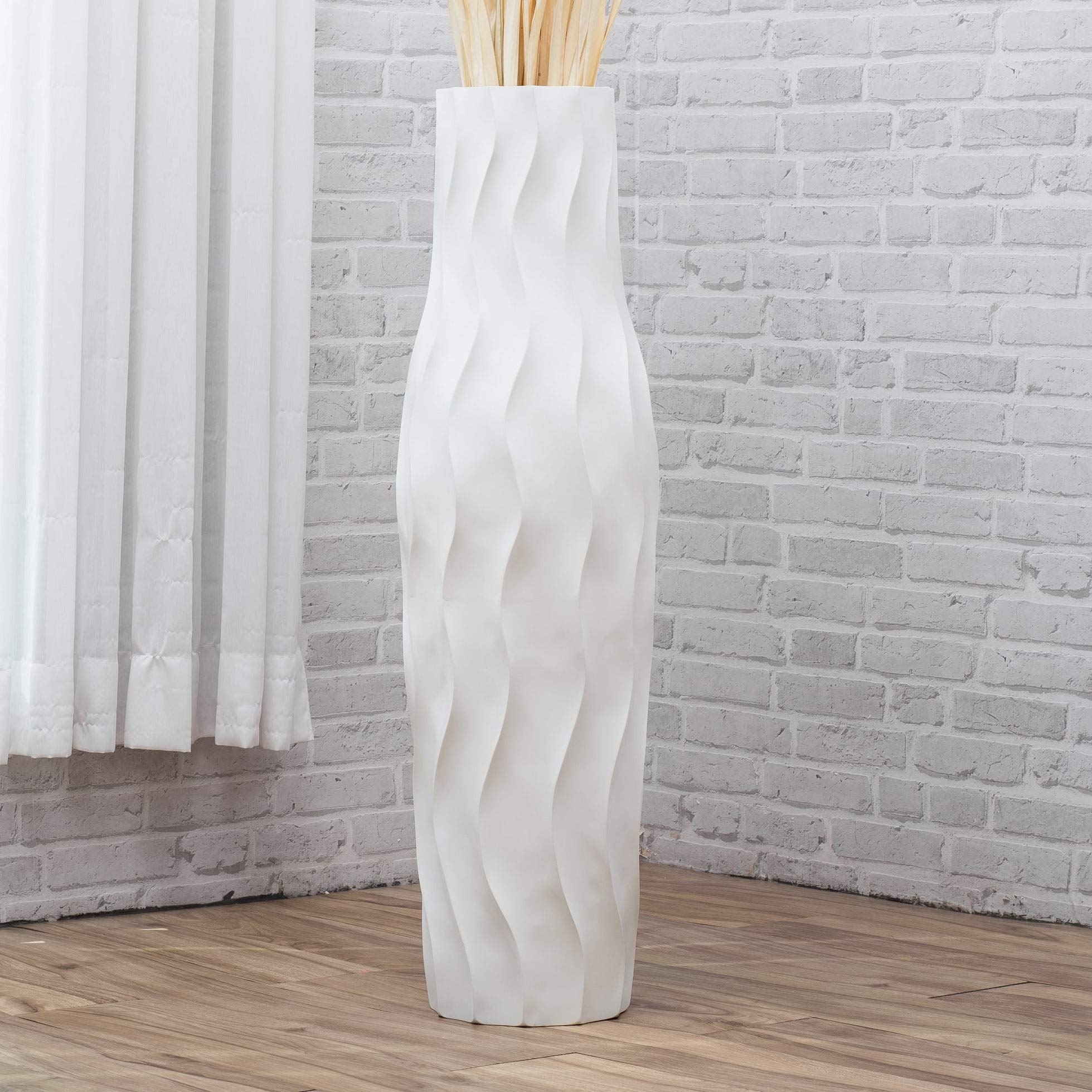 Leewadee 36 Inch Large White Wooden Floor Vase - Farmhouse Home Decor for Flowers, Fake Plants & Pampas Grass - Perfect for Living Room, Bedroom & Entryway Decor