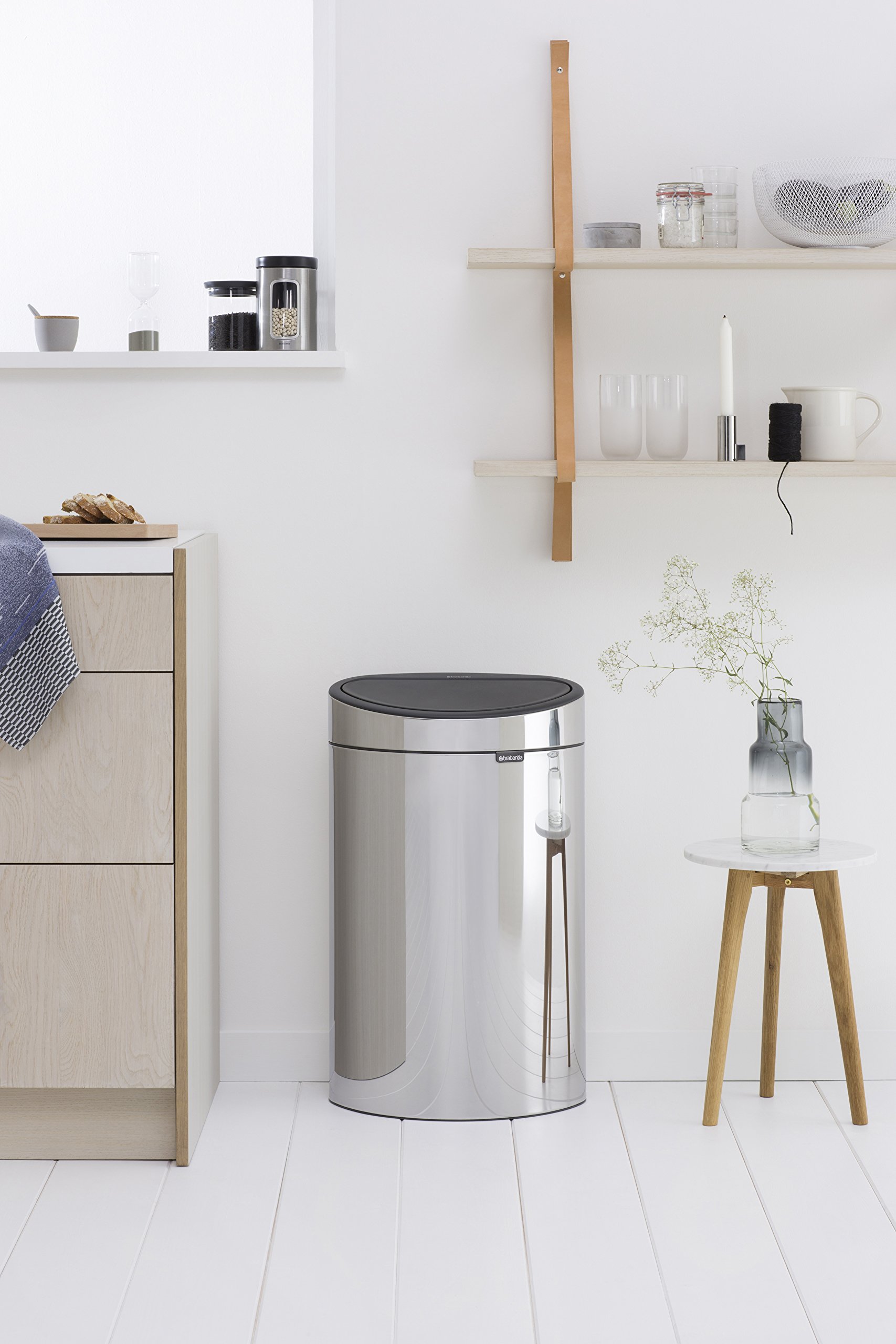 Brabantia 10.6 Gallon Stainless Steel Touch Kitchen Trash Can with Removable Lid - Soft-Touch Opening, Includes Waste Bags | Perfect for Modern Kitchens, Office Spaces & Eco-Friendly Homes