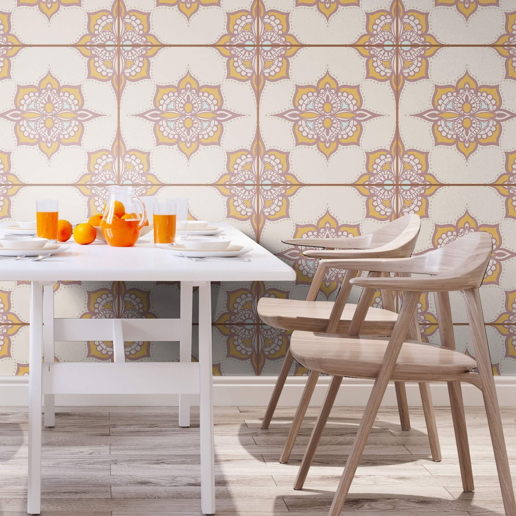 Lavender Damask Tile Adhesive Peel and Stick Removable Wallpaper - 30ft Self-Adhesive Wallpaper for Kitchen Backsplash, Bathroom, Nursery & Home Decor