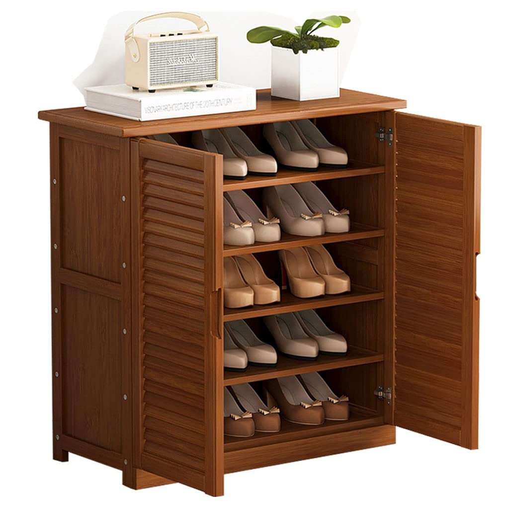 5-Tier Bamboo Shoe Rack with Rattan Design - 67 x 34 x 83cm MDF Shoe Storage Cabinet - Perfect for Entryway, Closet & Bedroom Organization