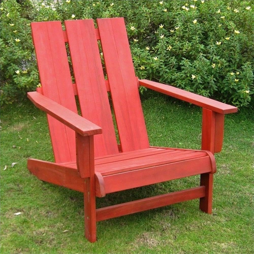 Premium Pemberly Row Large Adirondack Patio Chair - Comfortable Outdoor Furniture for Deck, Garden & Backyard (Red)