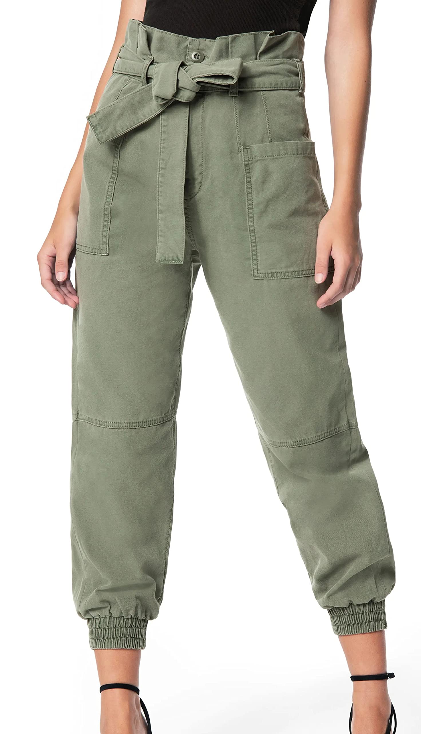 Joe's Jeans Paperbag Utility Joggers for Women - Army Green Size 28 | High Waisted Casual Pants with Drawstring | Perfect for Work, Travel & Lounge Wear